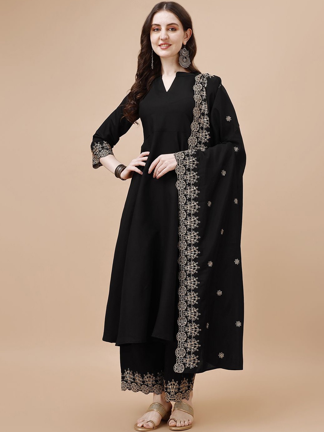 KALINI Women Ethnic Motifs Embroidered Regular Kurta with Palazzos & With Dupatta, Black
KALINI Women Ethnic Motifs Embroidered Regular Kurta with Palazzos & With Dupatta, Black