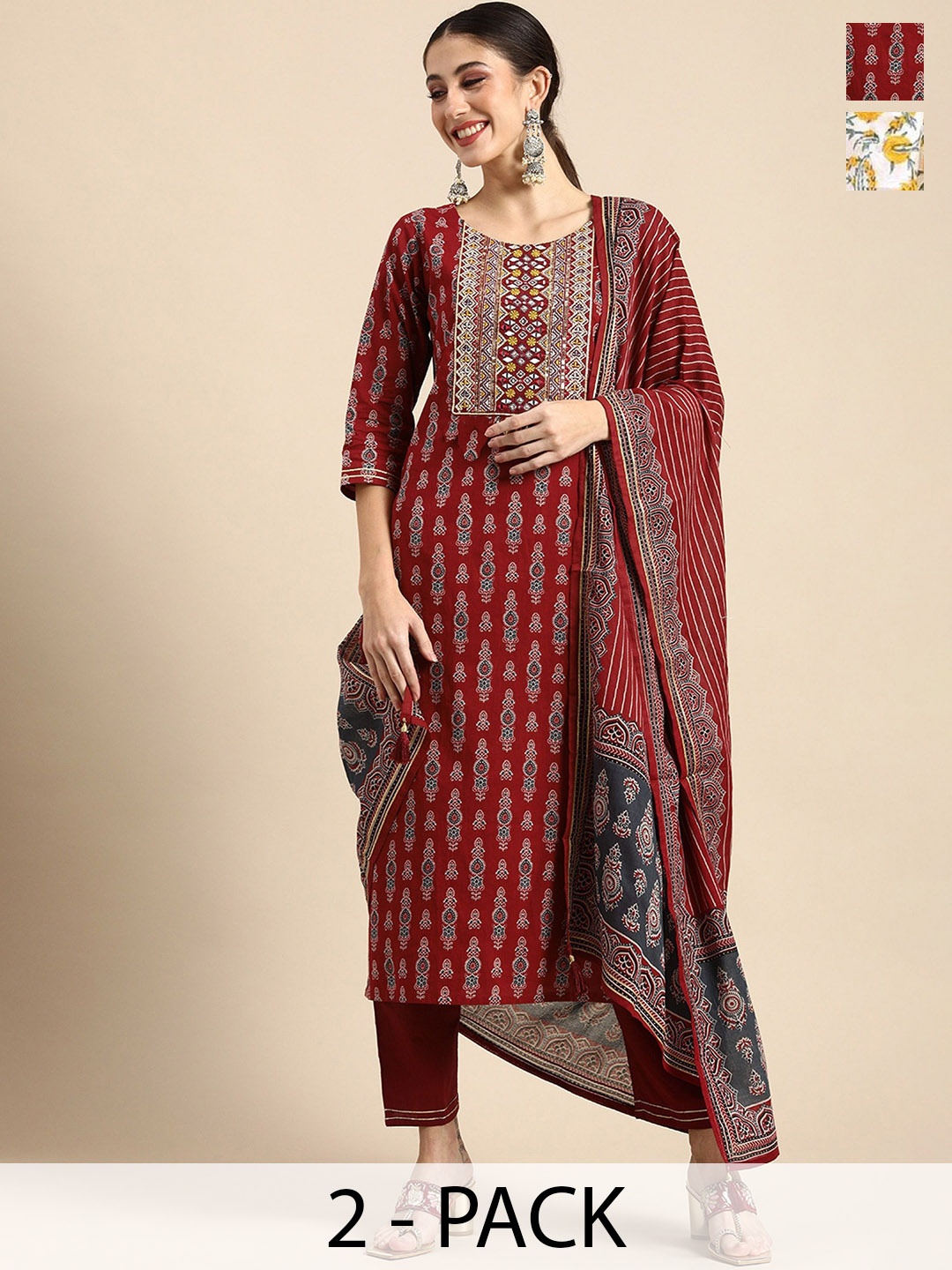 KALINI Women Ethnic Motifs Printed Regular Kurta with Trousers & With Dupatta, White
KALINI Women Ethnic Motifs Printed Regular Kurta with Trousers & With Dupatta, White