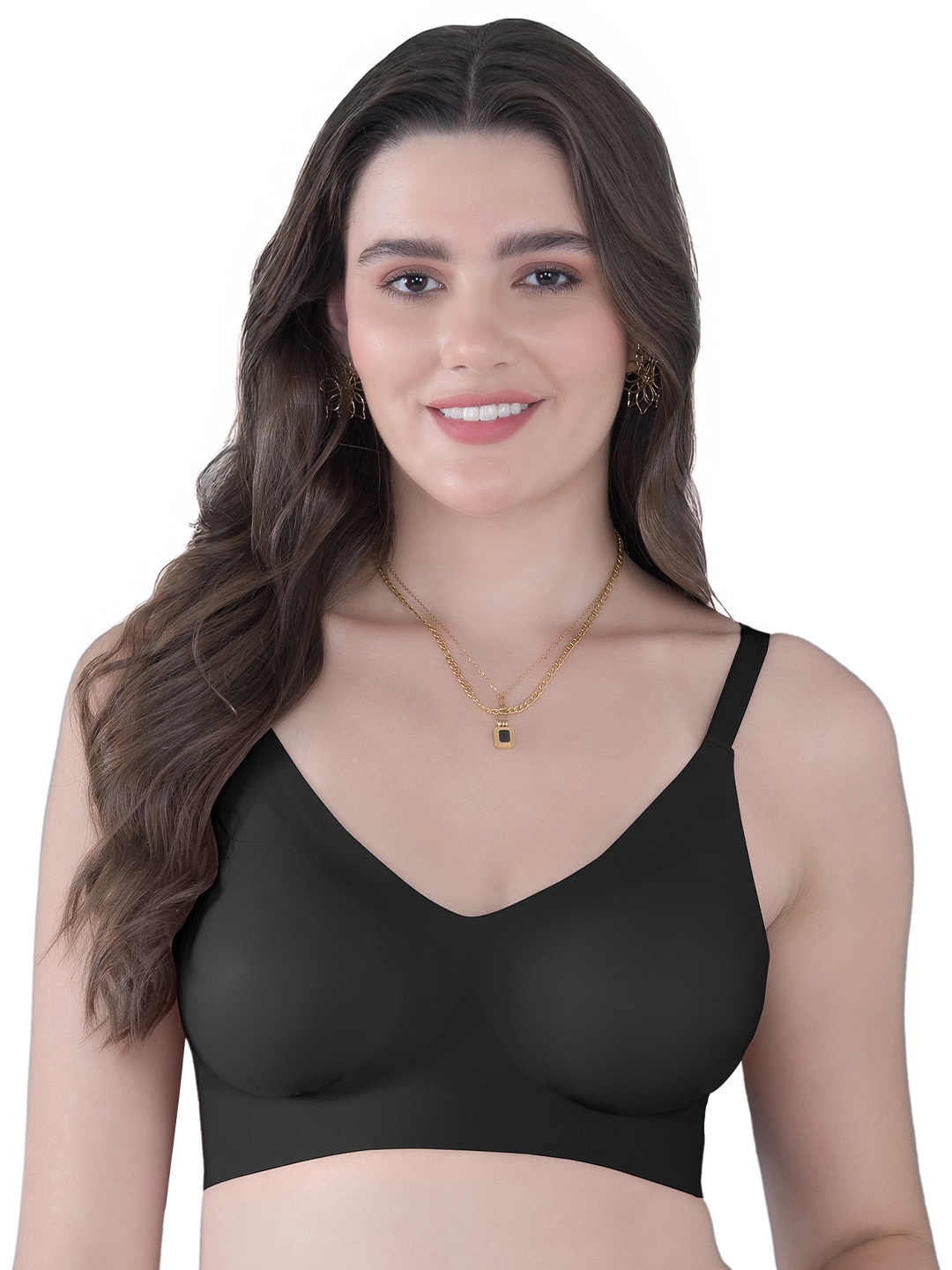 Tweens Lightly Padded Invisibra Elastic-Free Bottom Band Seamless Bonded Bra, Black
Tweens Lightly Padded Invisibra Elastic-Free Bottom Band Seamless Bonded Bra, Black