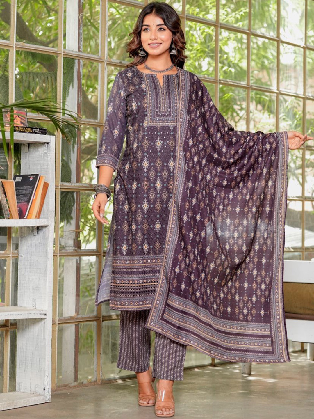 KALINI Women Ethnic Motifs Printed Regular Kurta with Trousers & With Dupatta, Brown
KALINI Women Ethnic Motifs Printed Regular Kurta with Trousers & With Dupatta, Brown