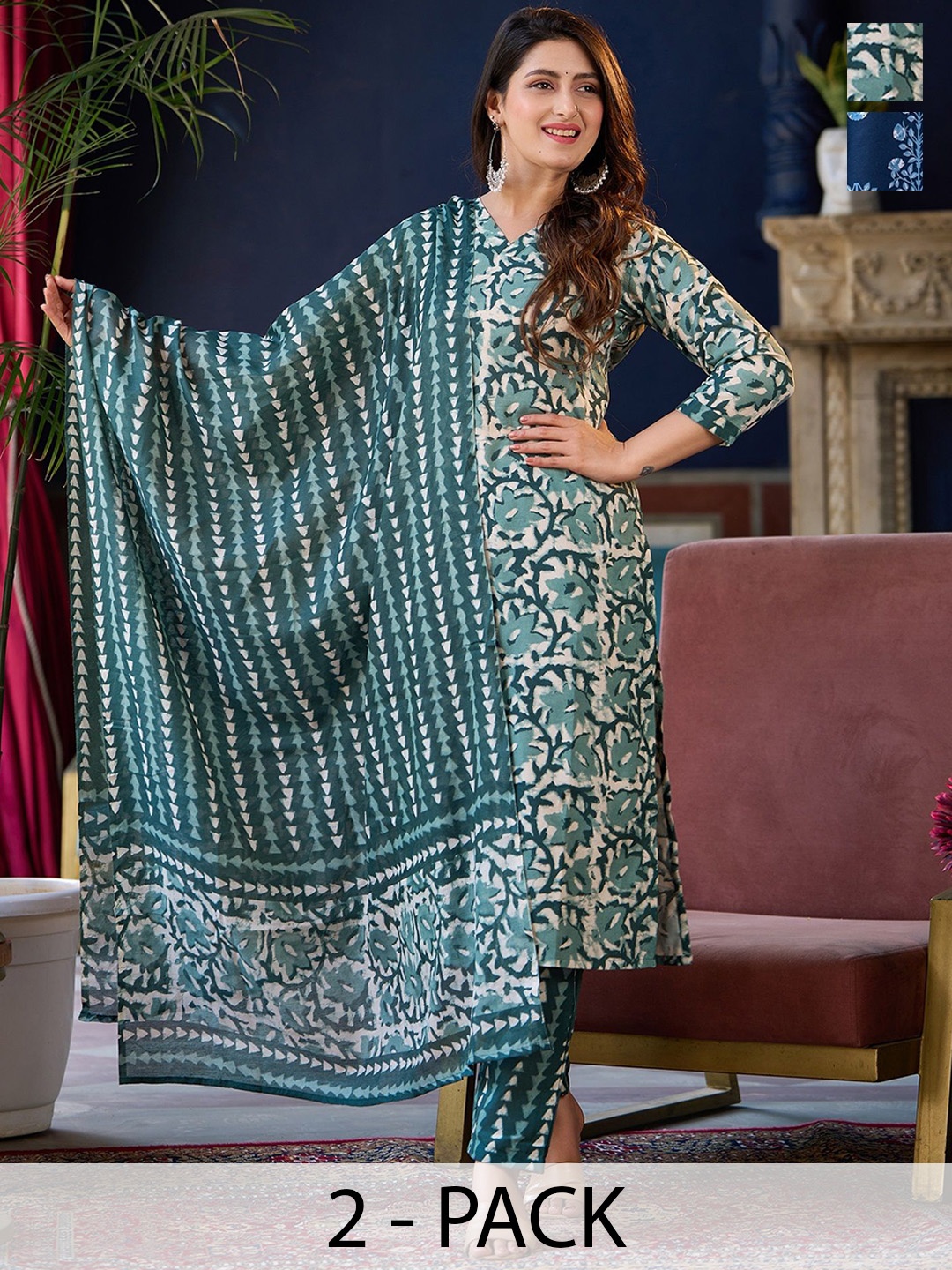 KALINI Women Ethnic Motifs Printed Regular Kurta with Trousers & With Dupatta, Green
KALINI Women Ethnic Motifs Printed Regular Kurta with Trousers & With Dupatta, Green