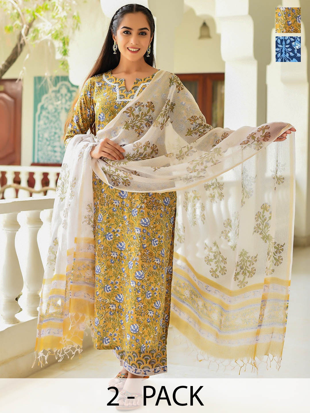 KALINI Women Ethnic Motifs Printed Regular Kurta with Trousers & With Dupatta, Yellow
KALINI Women Ethnic Motifs Printed Regular Kurta with Trousers & With Dupatta, Yellow