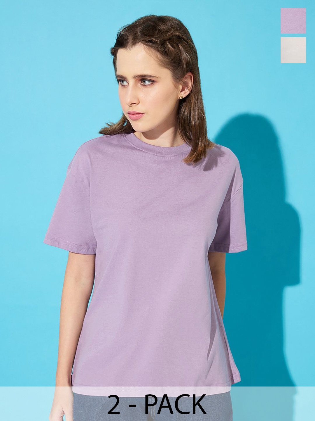 The Roadster Lifestyle Co. Women Pack Of 2 Solid Round Neck Cotton Oversized T-shirts, Lavender
The Roadster Lifestyle Co. Women Pack Of 2 Solid Round Neck Cotton Oversized T-shirts, Lavender