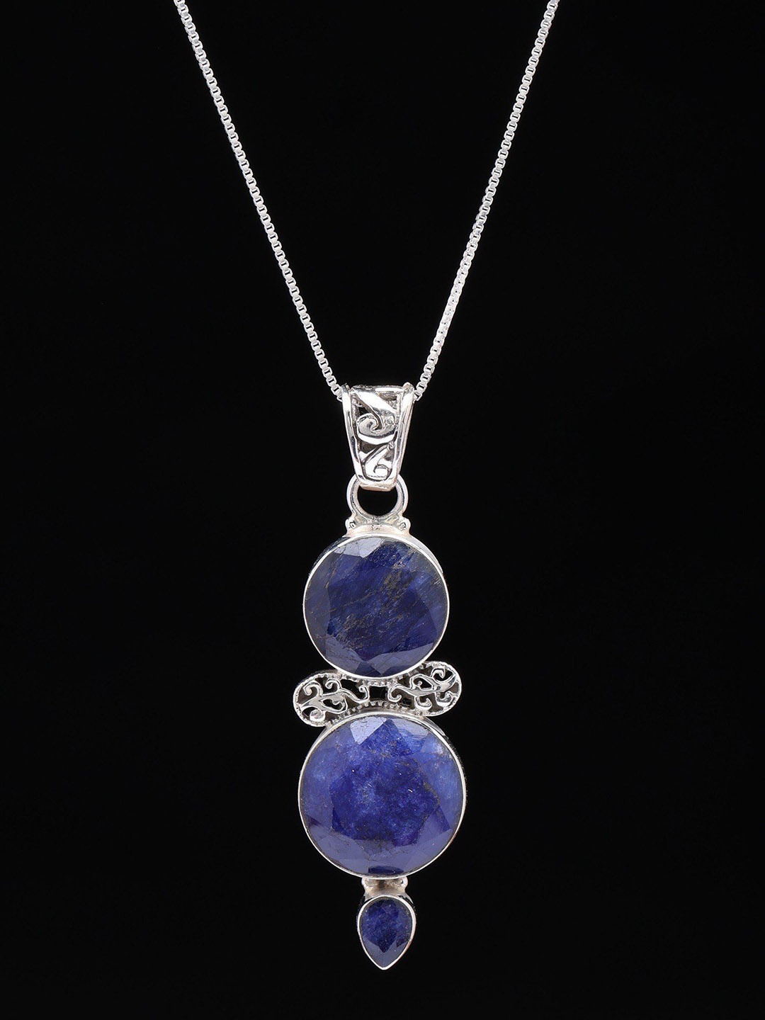 Exotic India Sterling Silver Pendant with Faceted Round Shape Duplet Lapis Lazuli, Blue
Exotic India Sterling Silver Pendant with Faceted Round Shape Duplet Lapis Lazuli, Blue