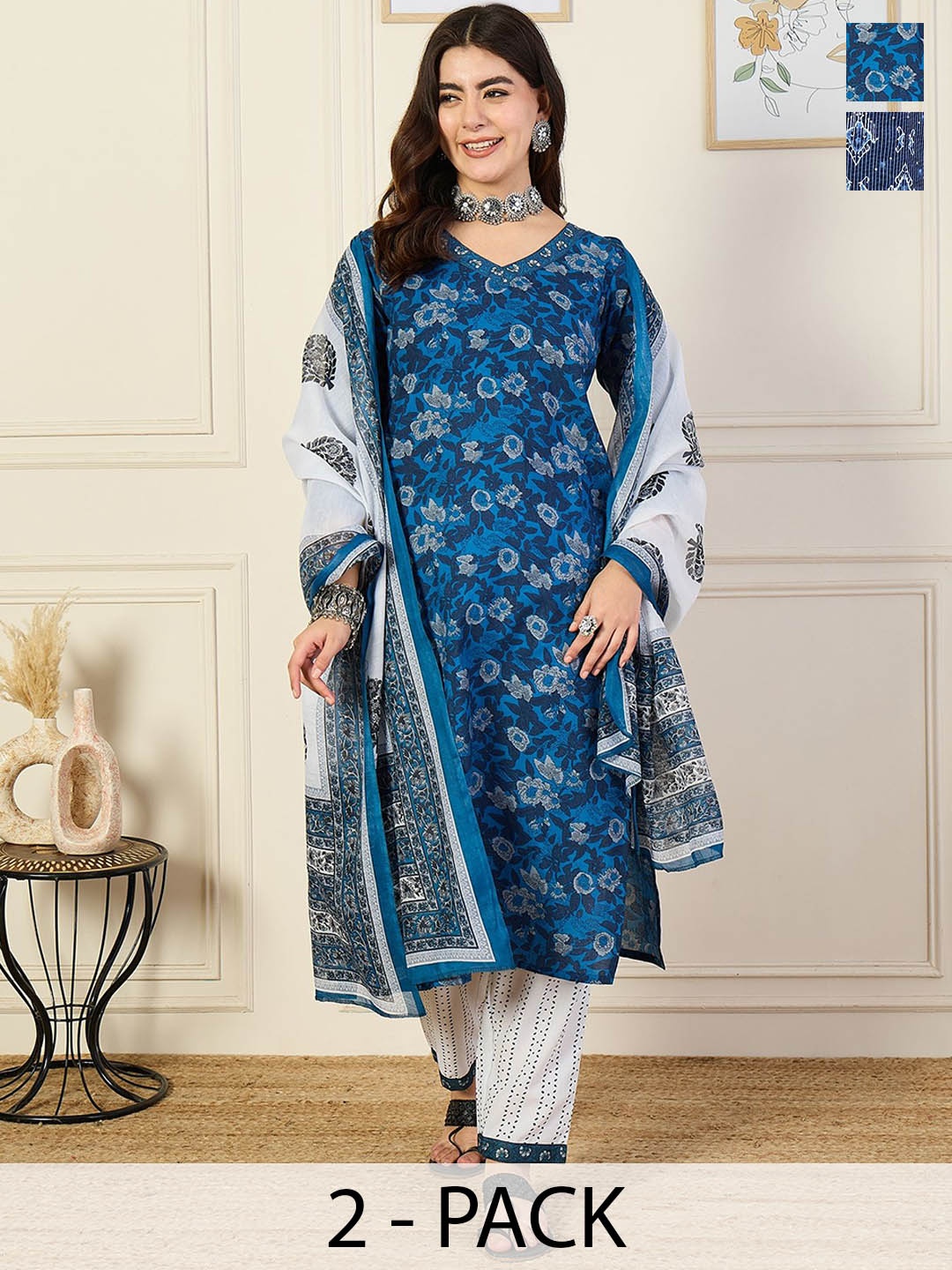 KALINI Women Ethnic Motifs Printed Regular Kurta with Trousers & With Dupatta, Blue
KALINI Women Ethnic Motifs Printed Regular Kurta with Trousers & With Dupatta, Blue