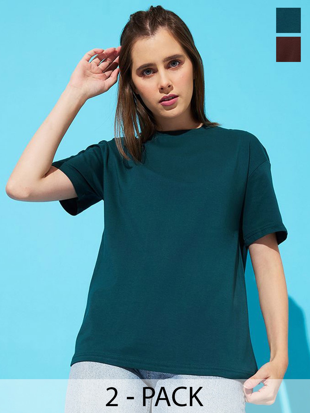 The Roadster Lifestyle Co. Women Pack Of 2 Solid Round Neck Cotton Oversized T-shirts, Teal
The Roadster Lifestyle Co. Women Pack Of 2 Solid Round Neck Cotton Oversized T-shirts, Teal