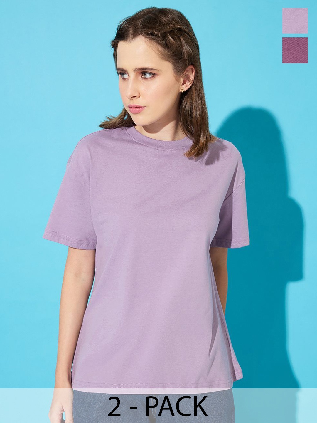 The Roadster Lifestyle Co. Women Pack Of 2 Solid Round Neck Cotton Oversized T-shirts, Lavender
The Roadster Lifestyle Co. Women Pack Of 2 Solid Round Neck Cotton Oversized T-shirts, Lavender