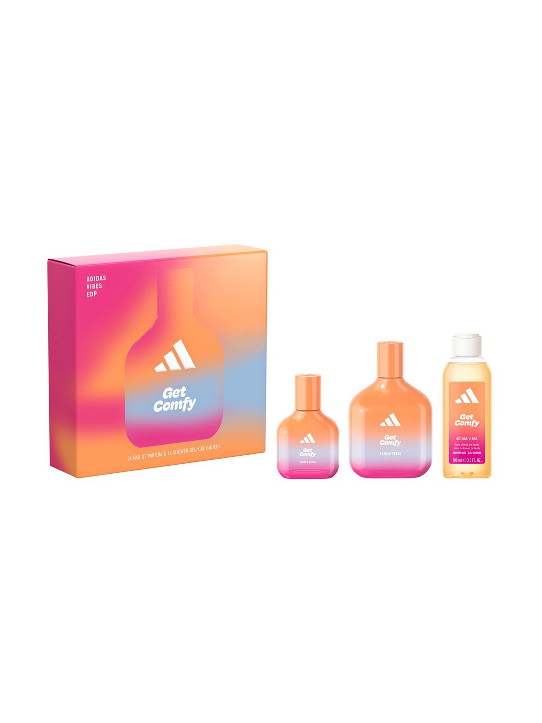 Adidas Vibes Get Comfy Gift Set With Eau De Parfum 100ml + 30ml & Shower Gel - 100ml, Transparent
Adidas Vibes Get Comfy Gift Set With Eau De Parfum 100ml + 30ml & Shower Gel - 100ml, Transparent