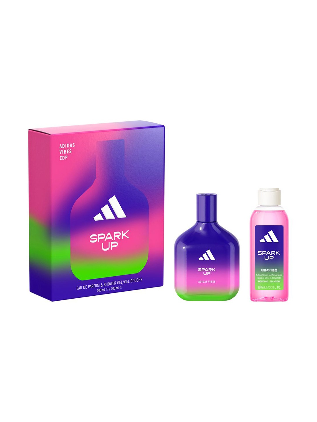 Adidas Vibes Spark Up Gift Set Eau de Parfum - 100 ml & Shower Gel - 100 ml, Transparent
Adidas Vibes Spark Up Gift Set Eau de Parfum - 100 ml & Shower Gel - 100 ml, Transparent