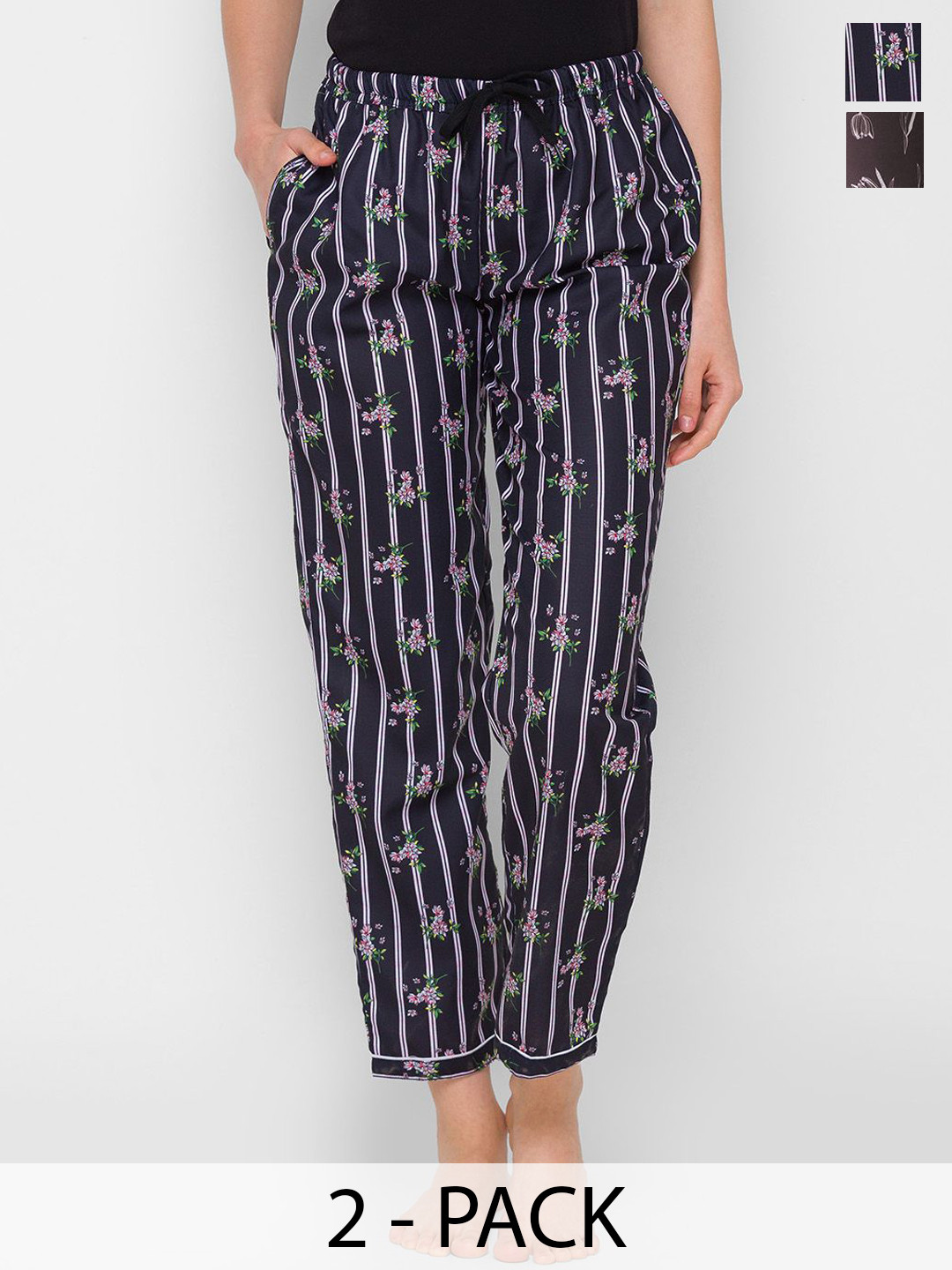 NOIRA Women Pack Of 2 Printed Lounge Pants, Navy blue
NOIRA Women Pack Of 2 Printed Lounge Pants, Navy blue