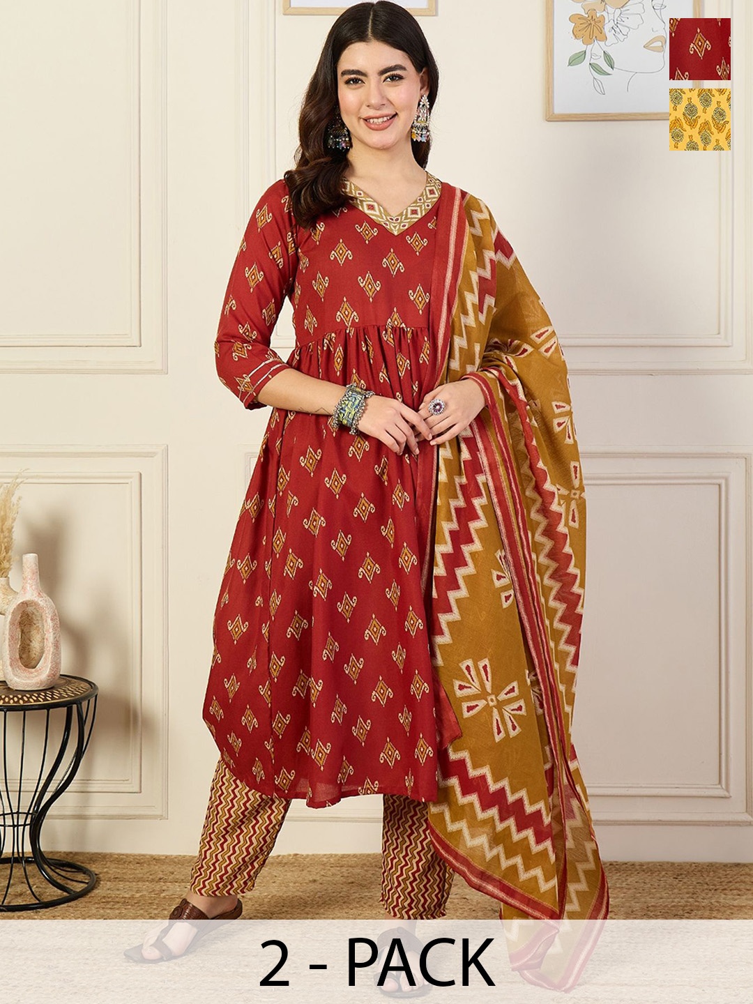 KALINI Women Ethnic Motifs Printed Regular Kurta with Trousers & With Dupatta, Yellow
KALINI Women Ethnic Motifs Printed Regular Kurta with Trousers & With Dupatta, Yellow