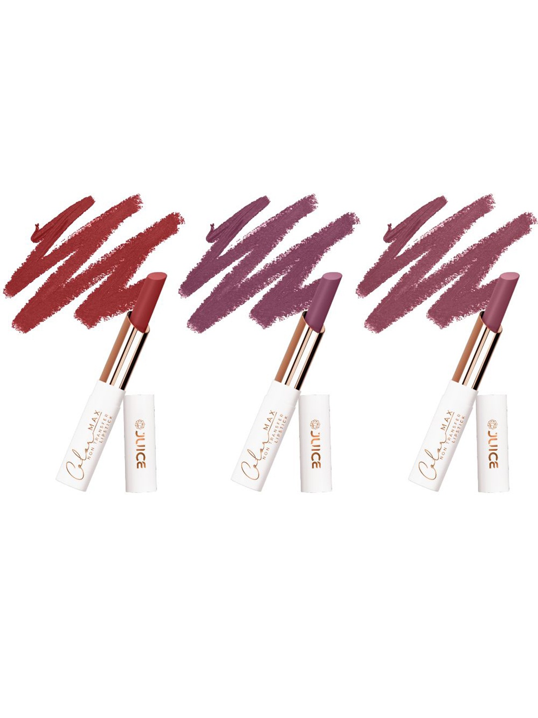 JUICE Set Of 3 Color Max Non Transfer Lipstick- Shade- M03- M16- M17, Pink
JUICE Set Of 3 Color Max Non Transfer Lipstick- Shade- M03- M16- M17, Pink