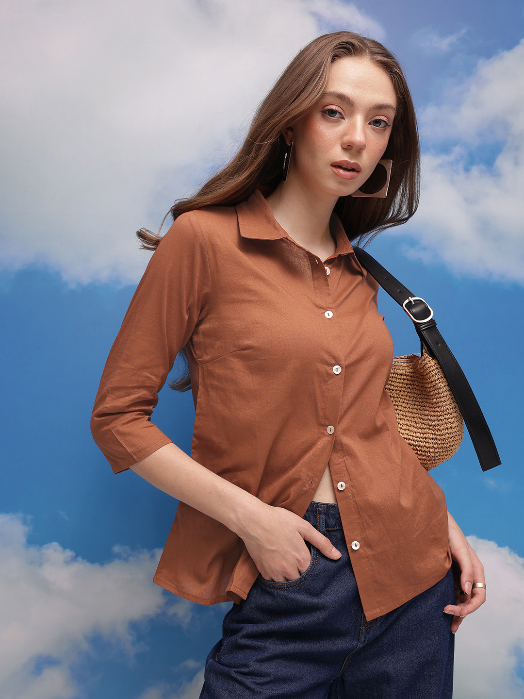 CORSICA Women Pure Cotton Casual Shirt, Brown 
CORSICA Women Pure Cotton Casual Shirt, Brown
