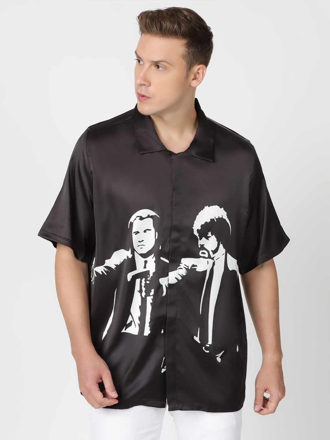 CLUBHAVANA Men Pulp Perfection Comfort Relaxed Fit Graphic Printed Satin Shirt, Black
CLUBHAVANA Men Pulp Perfection Comfort Relaxed Fit Graphic Printed Satin Shirt, Black