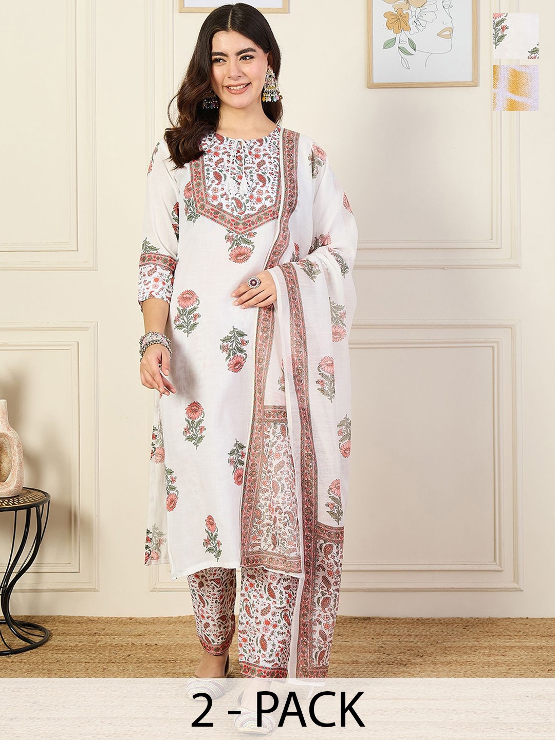 KALINI Women Ethnic Motifs Printed Regular Kurta with Trousers & With Dupatta, White
KALINI Women Ethnic Motifs Printed Regular Kurta with Trousers & With Dupatta, White
