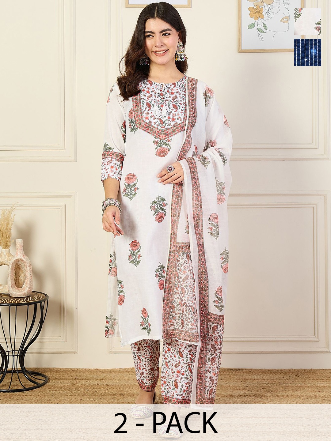 KALINI Women Ethnic Motifs Printed Regular Kurta with Trousers & With Dupatta, White
KALINI Women Ethnic Motifs Printed Regular Kurta with Trousers & With Dupatta, White