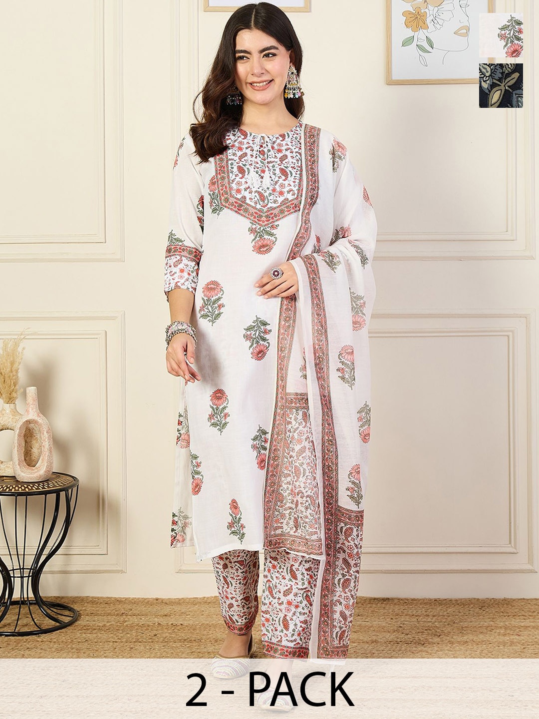 KALINI Women Ethnic Motifs Printed Regular Kurta with Trousers & With Dupatta, White
KALINI Women Ethnic Motifs Printed Regular Kurta with Trousers & With Dupatta, White