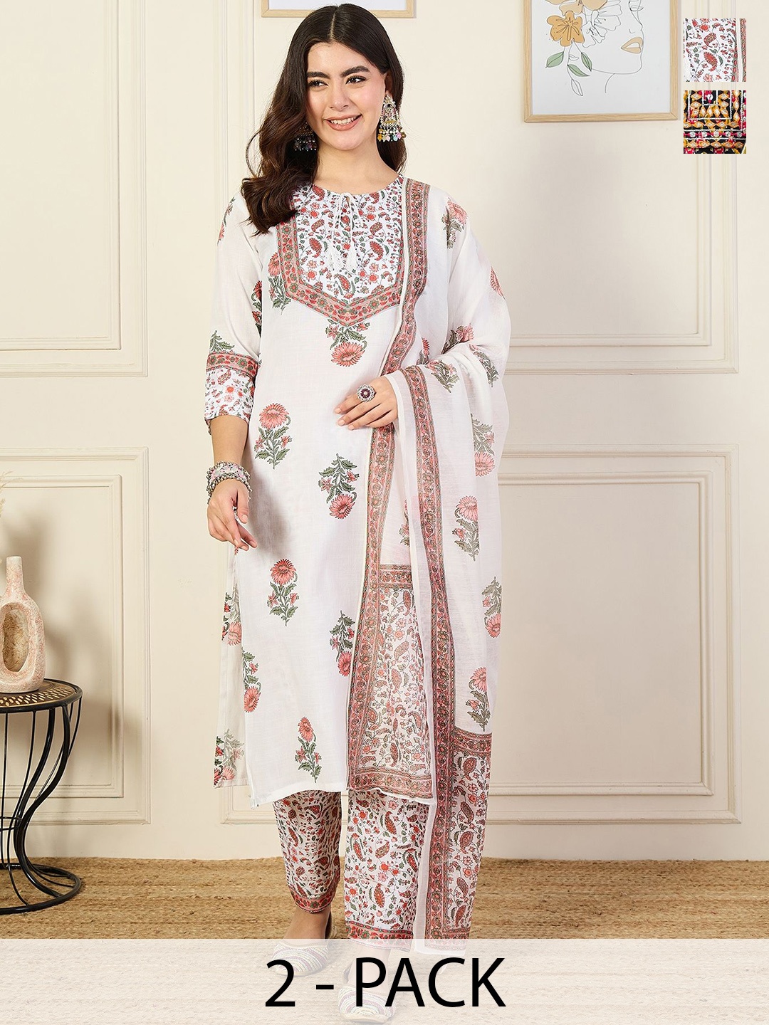 KALINI Women Ethnic Motifs Printed Regular Kurta with Trousers & With Dupatta, White
KALINI Women Ethnic Motifs Printed Regular Kurta with Trousers & With Dupatta, White