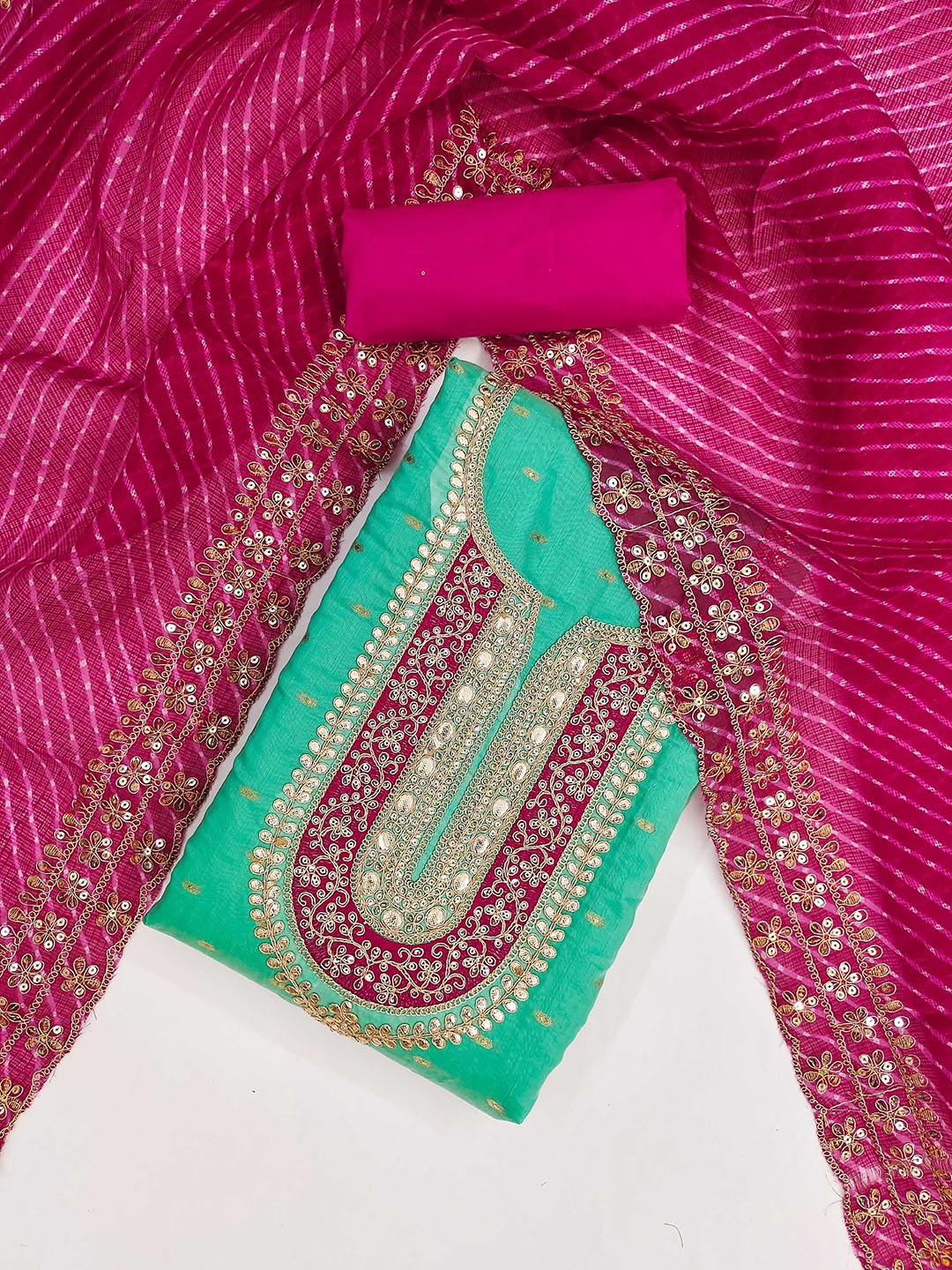 KALINI Ethnic Motifs Embroidered Sequinned Chanderi Butti Silk Unstitched Dress Material, Blue
KALINI Ethnic Motifs Embroidered Sequinned Chanderi Butti Silk Unstitched Dress Material, Blue