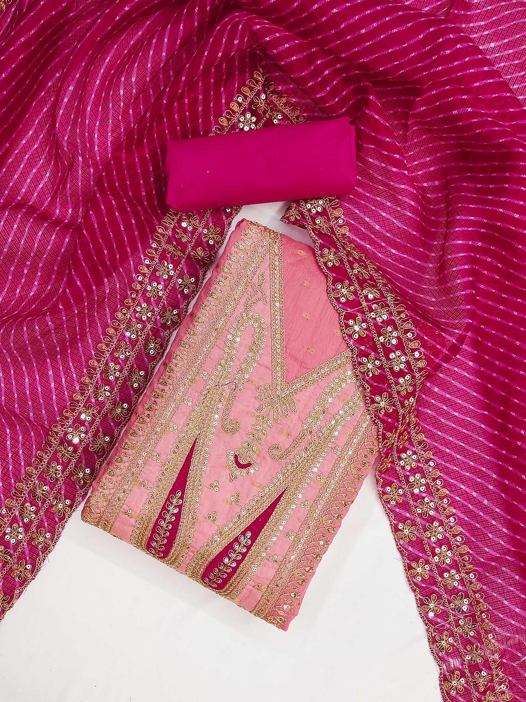 KALINI Paisley Embroidered Sequinned Chanderi Butti Silk Unstitched Dress Material, Pink
KALINI Paisley Embroidered Sequinned Chanderi Butti Silk Unstitched Dress Material, Pink