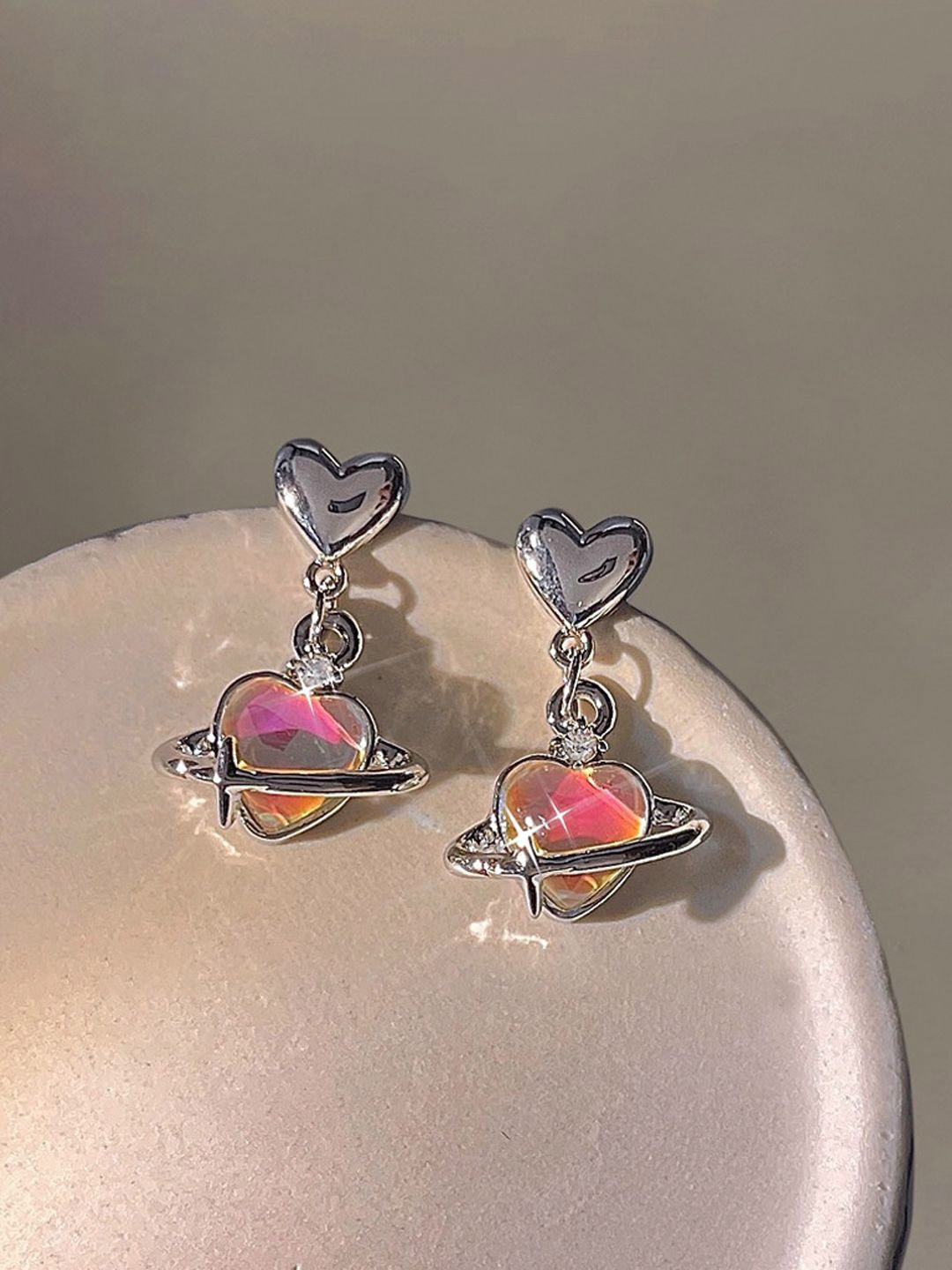 KRENOZ Stainless Steel Rhodium-Plated Opal Studded Stone Heart Shaped Drop Earrings, Silver
KRENOZ Stainless Steel Rhodium-Plated Opal Studded Stone Heart Shaped Drop Earrings, Silver