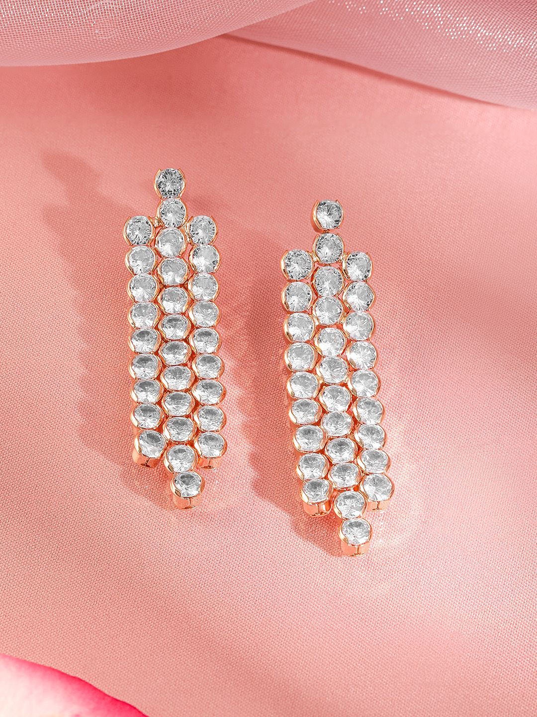 Rubans 18K Gold Plated Cubic Zirconia Stone Studded Contemporary Shaped Drop Earrings
Rubans 18K Gold Plated Cubic Zirconia Stone Studded Contemporary Shaped Drop Earrings