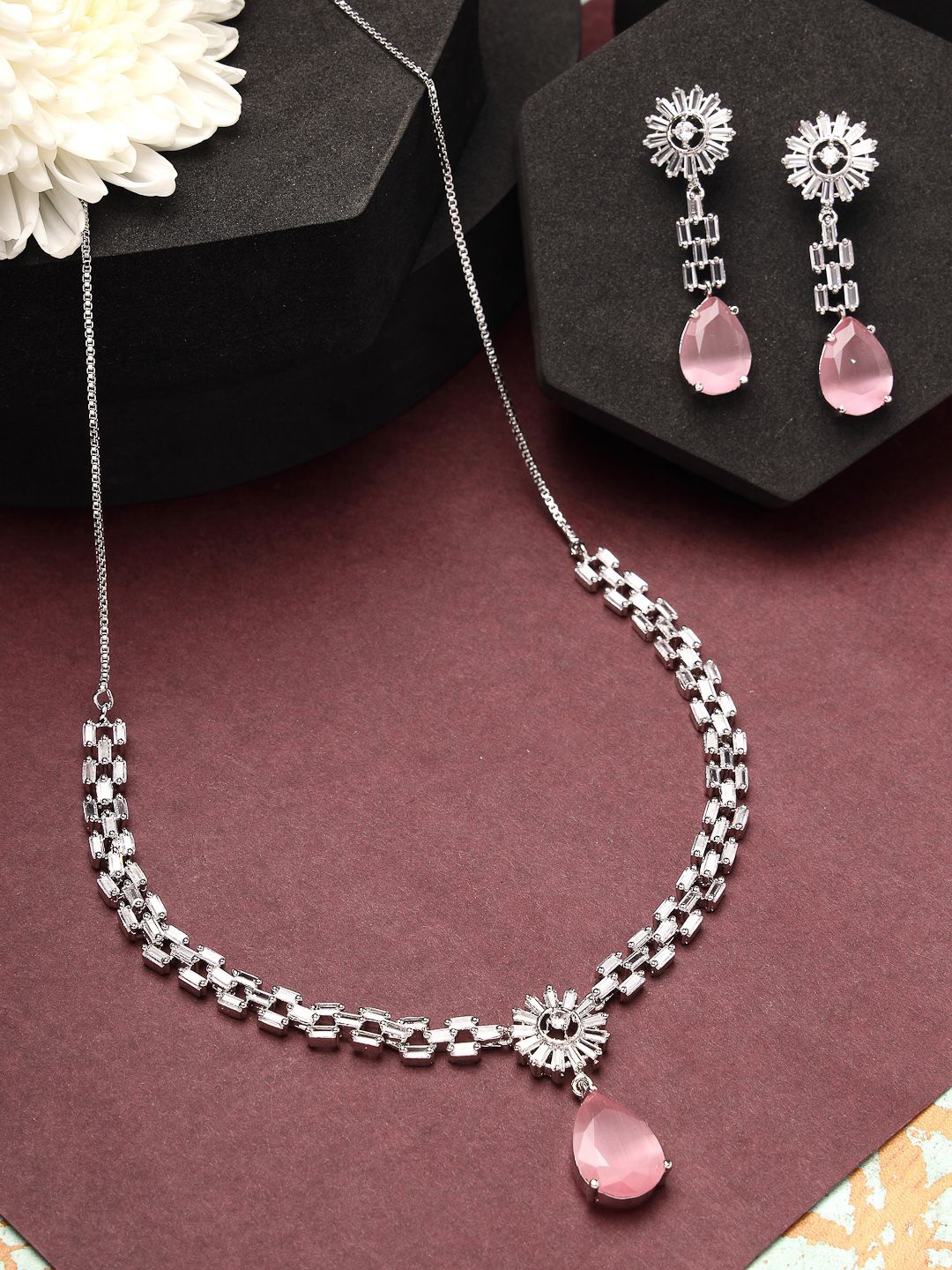 ZENEME Rhodium-Plated Tear Drop Crystal Blooms Blue Stone Pendant & Earring Set, Silver
ZENEME Rhodium-Plated Tear Drop Crystal Blooms Blue Stone Pendant & Earring Set, Silver