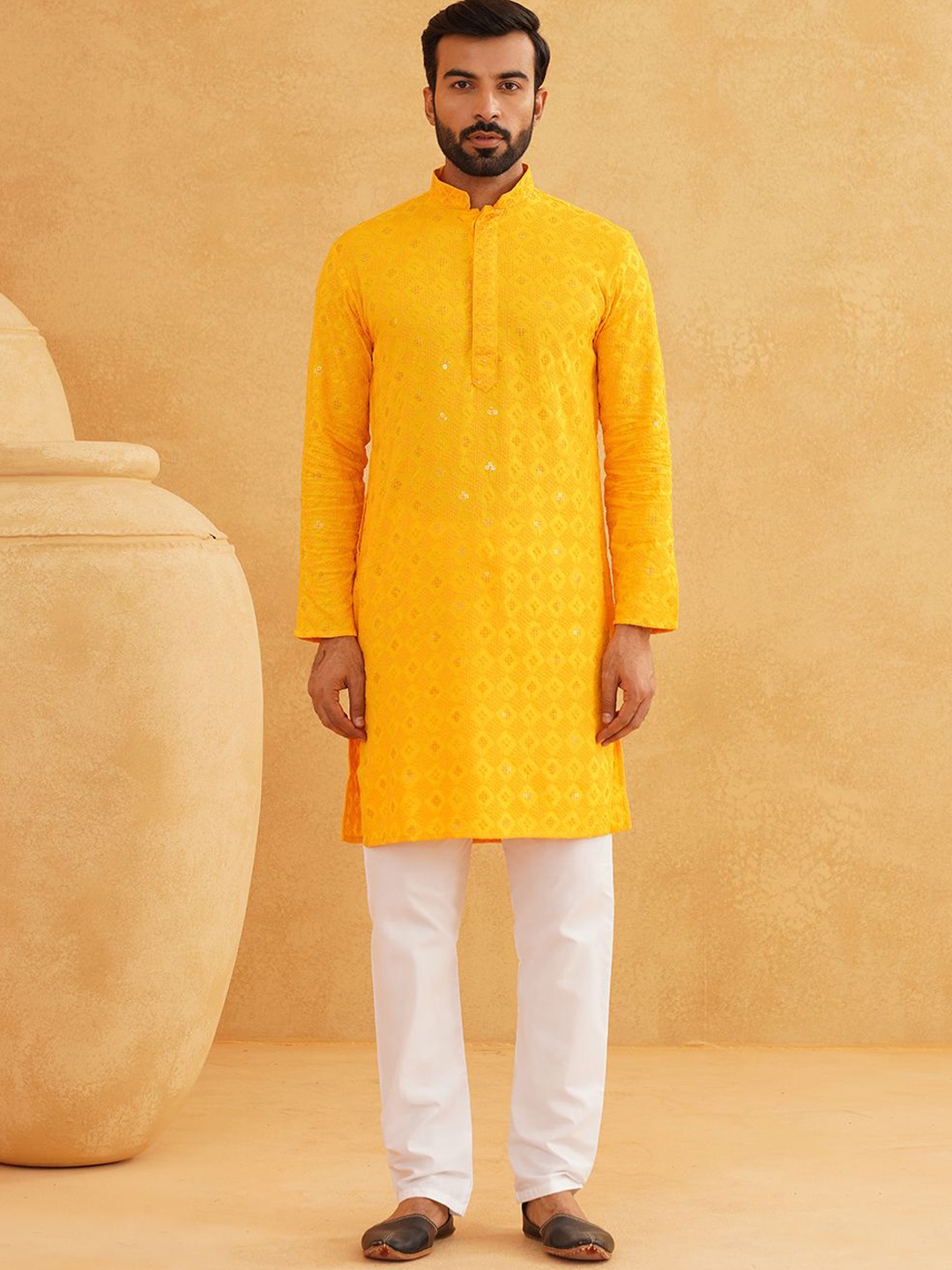 SOJANYA Geometric Embroidered Regular Sequinned Pure Cotton Kurta With Churidar, Yellow
SOJANYA Geometric Embroidered Regular Sequinned Pure Cotton Kurta With Churidar, Yellow