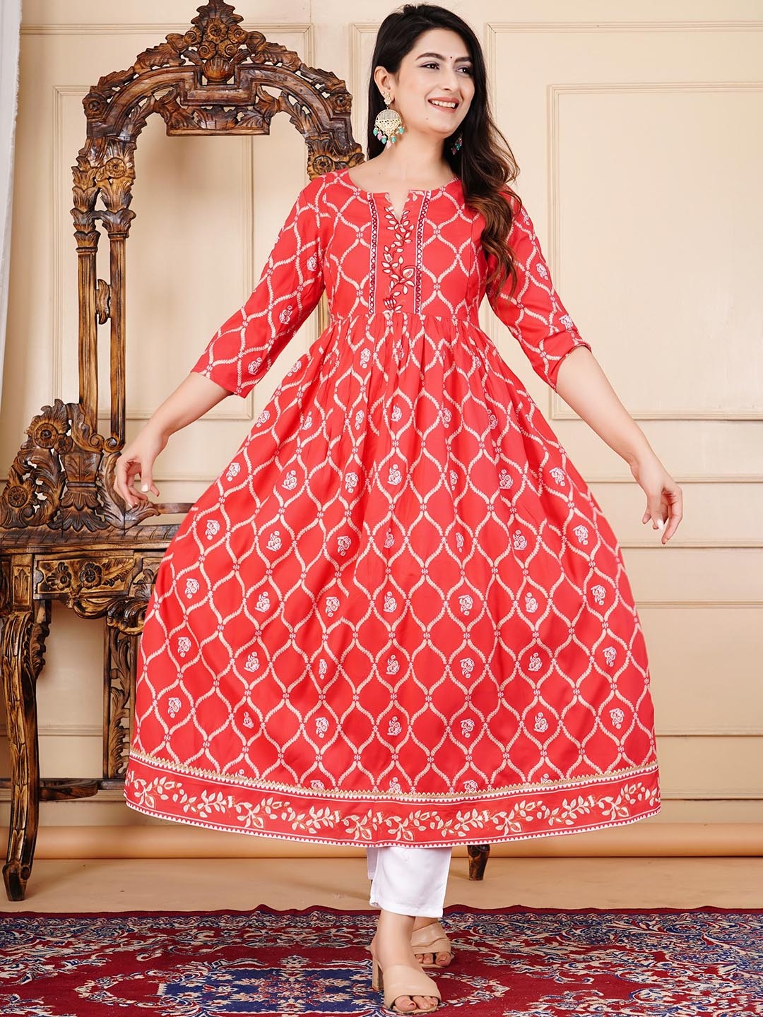 FASHION MIRROR Ethnic Motifs Printed Notch Neck Maternity Kurta With Trouser & Dupatta, Red
FASHION MIRROR Ethnic Motifs Printed Notch Neck Maternity Kurta With Trouser & Dupatta, Red