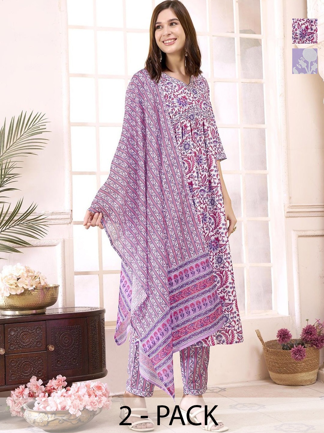 KALINI Pack Of 2 Ethnic Motifs Printed Straight Kurta With Trousers & Dupatta, Purple
KALINI Pack Of 2 Ethnic Motifs Printed Straight Kurta With Trousers & Dupatta, Purple