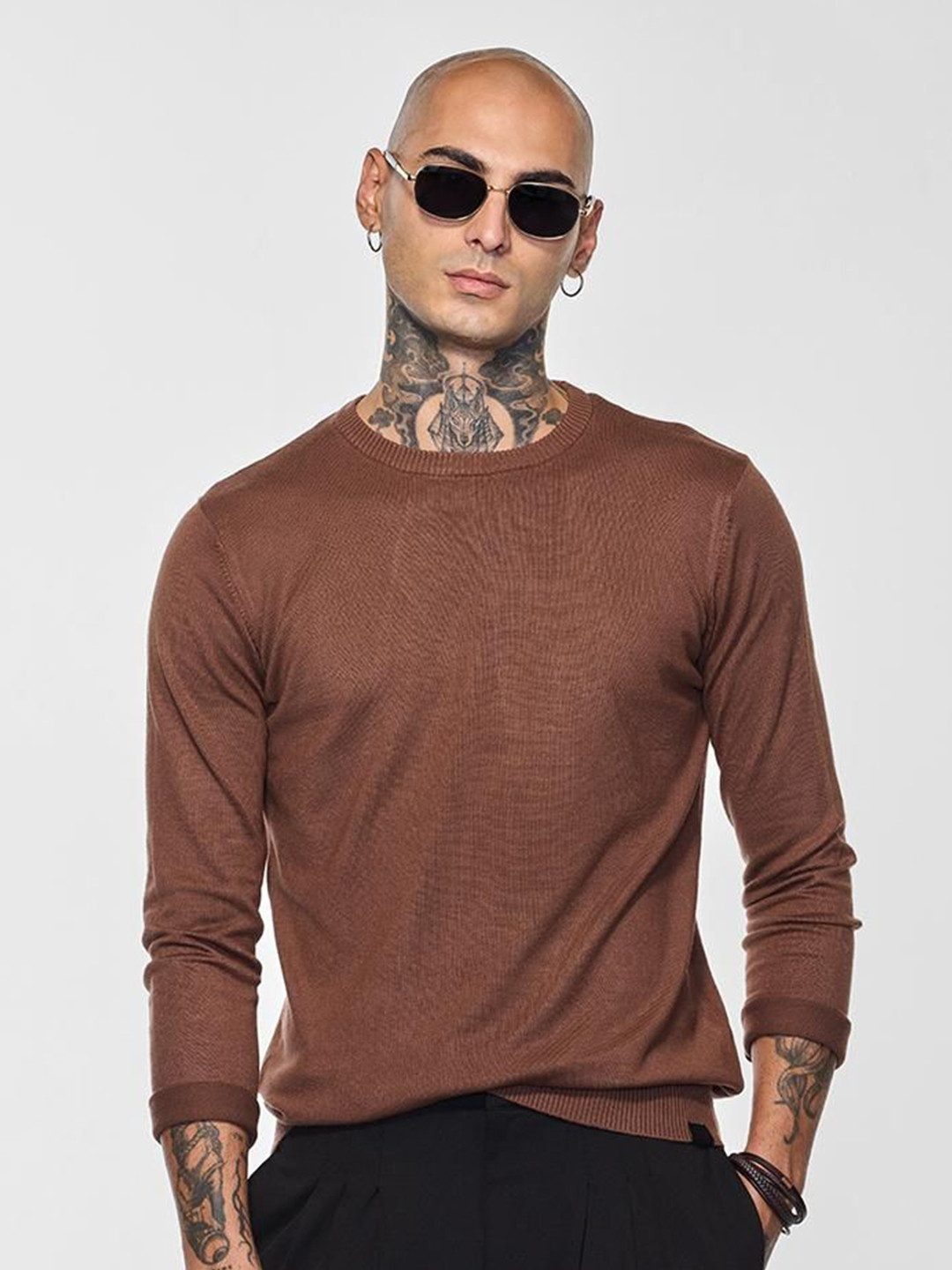 Snitch Men Pullover Sweater, Brown 
Snitch Men Pullover Sweater, Brown