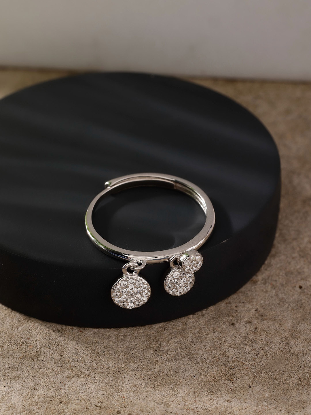 DIAVO Rhodium Plated Stones-Studded Cluster of Hoop Adjustable Finger Ring, Silver
DIAVO Rhodium Plated Stones-Studded Cluster of Hoop Adjustable Finger Ring, Silver