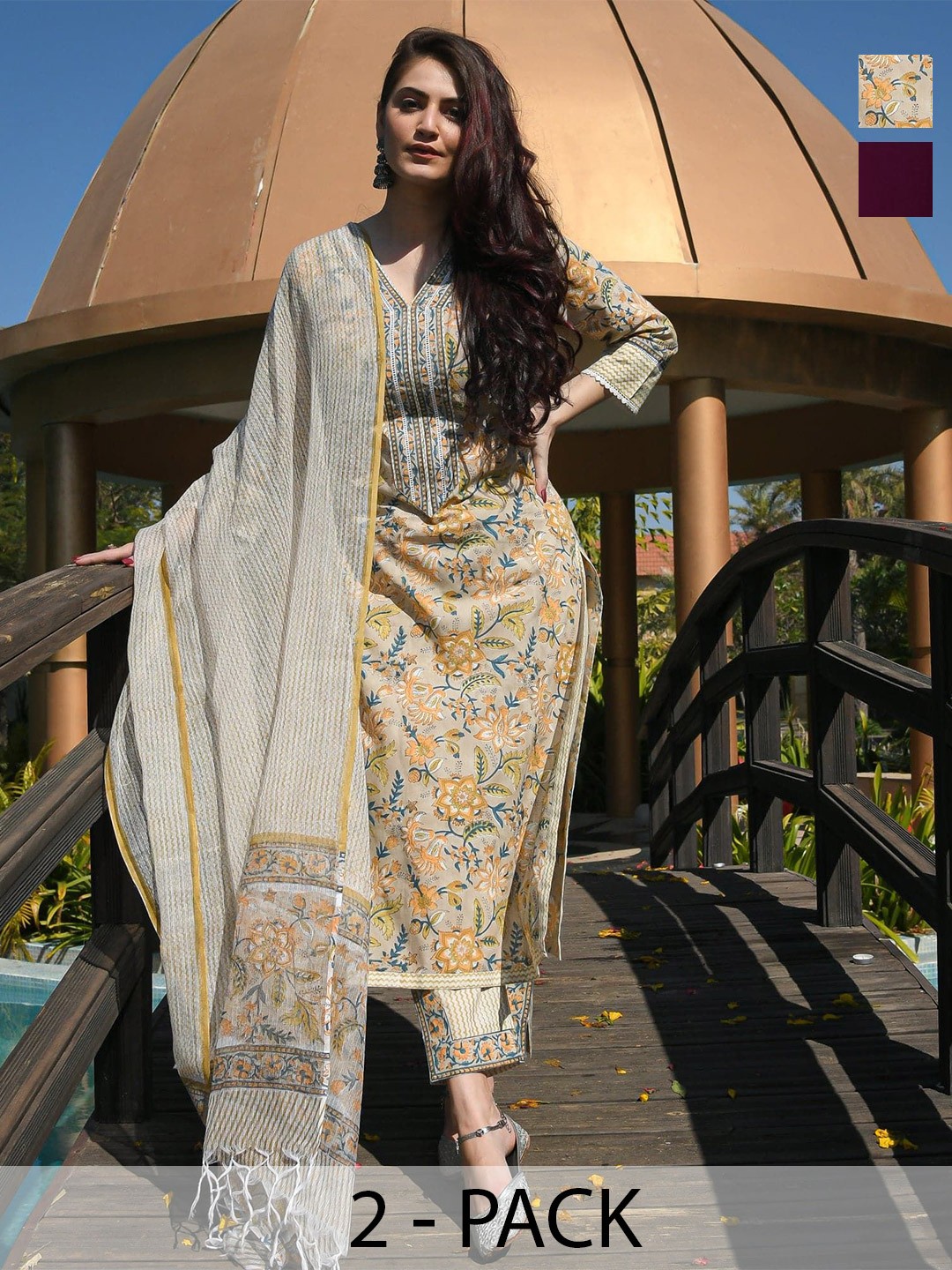 KALINI Selection Of 2 Ethnic Motifs Printed Straight Kurta With Trousers & Dupatta, Yellow
KALINI Selection Of 2 Ethnic Motifs Printed Straight Kurta With Trousers & Dupatta, Yellow
