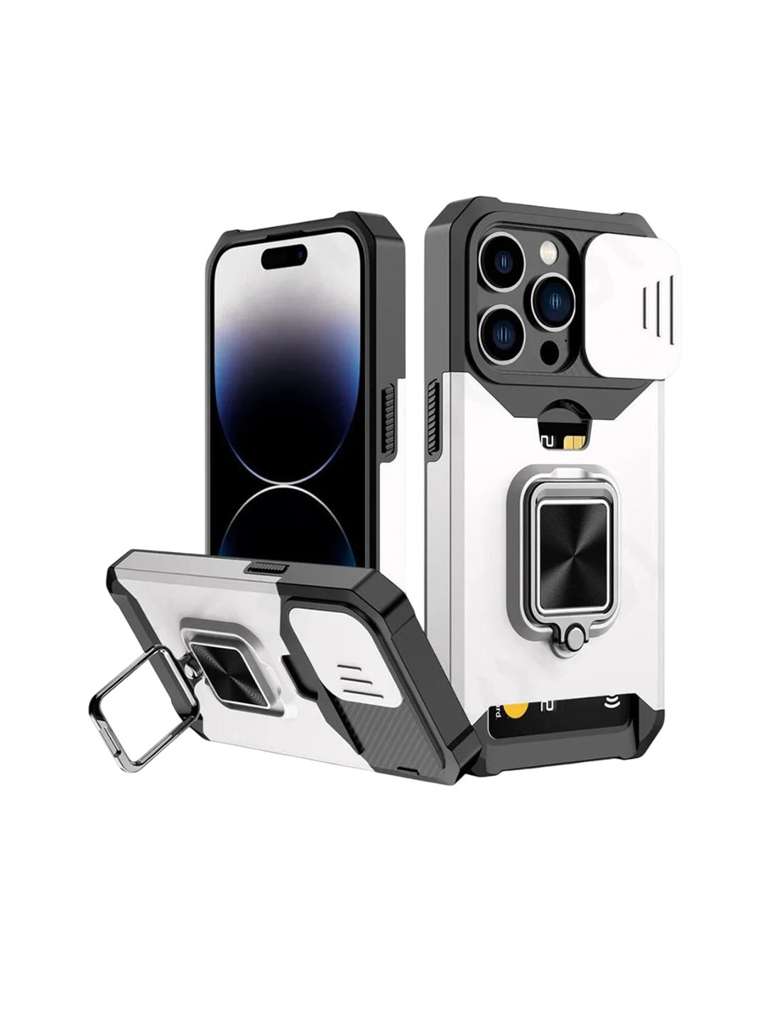 Luxury Kase LK177 Camera Slide Protection Card Holder Kickstand iPhone 13 Pro Back Case, White
Luxury Kase LK177 Camera Slide Protection Card Holder Kickstand iPhone 13 Pro Back Case, White