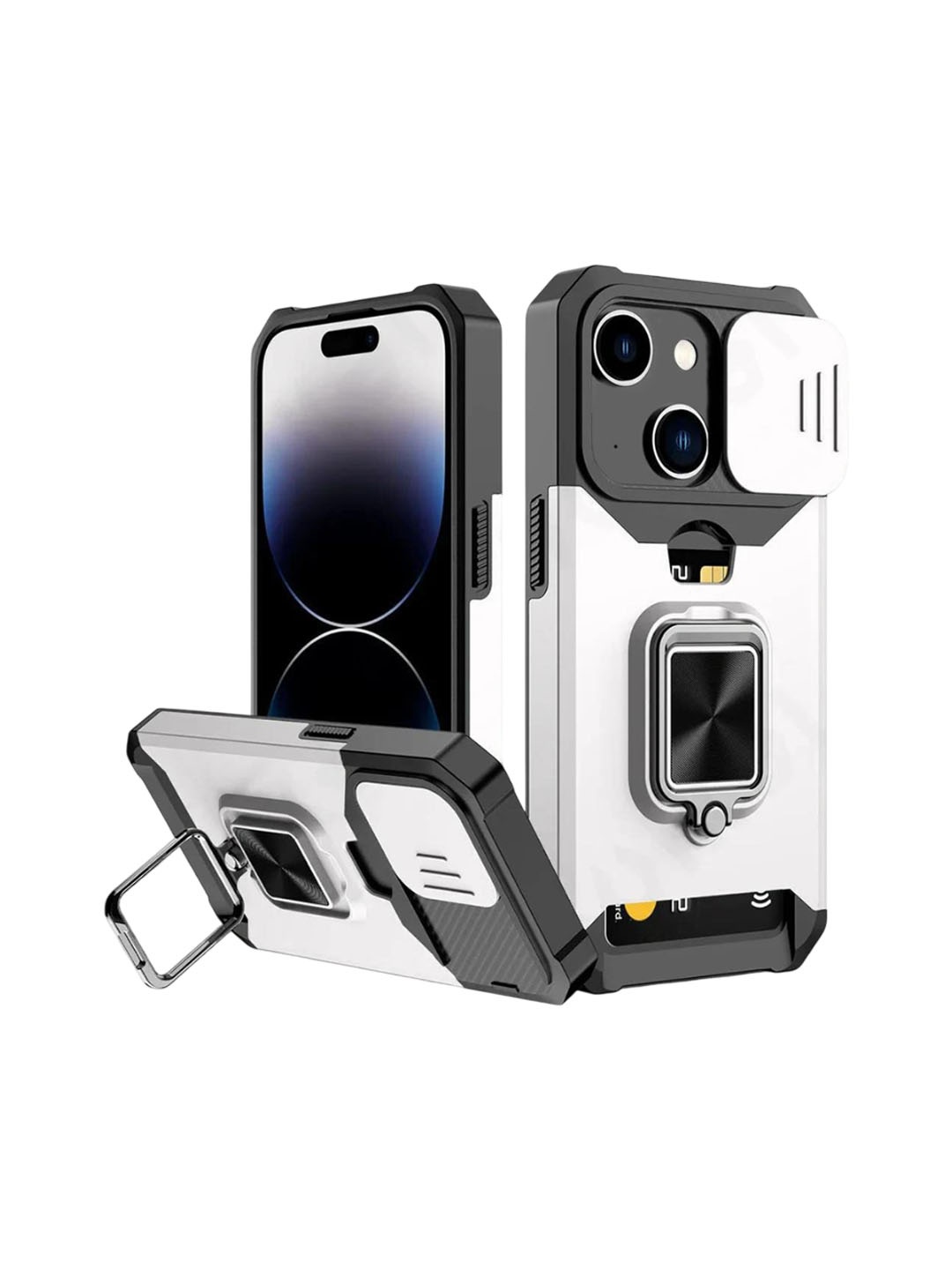 Luxury Kase LK177 Camera Slide Protection Ring Magnetic Kickstand iPhone 15 Back Case, White
Luxury Kase LK177 Camera Slide Protection Ring Magnetic Kickstand iPhone 15 Back Case, White