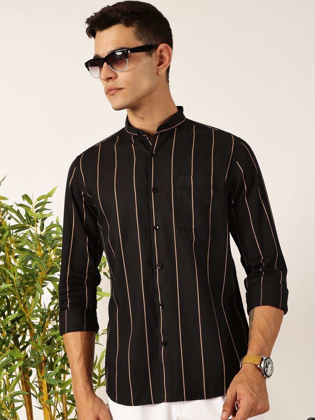 Mast & Harbour Men Premium Fit Band Collar Vertical Striped Cotton Casual Shirt, Black
Mast & Harbour Men Premium Fit Band Collar Vertical Striped Cotton Casual Shirt, Black
