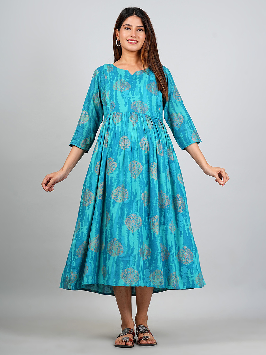 Kaheksa Printed Maternity Fit & Flare Midi Dress, Turquoise blue 
Kaheksa Printed Maternity Fit & Flare Midi Dress, Turquoise blue