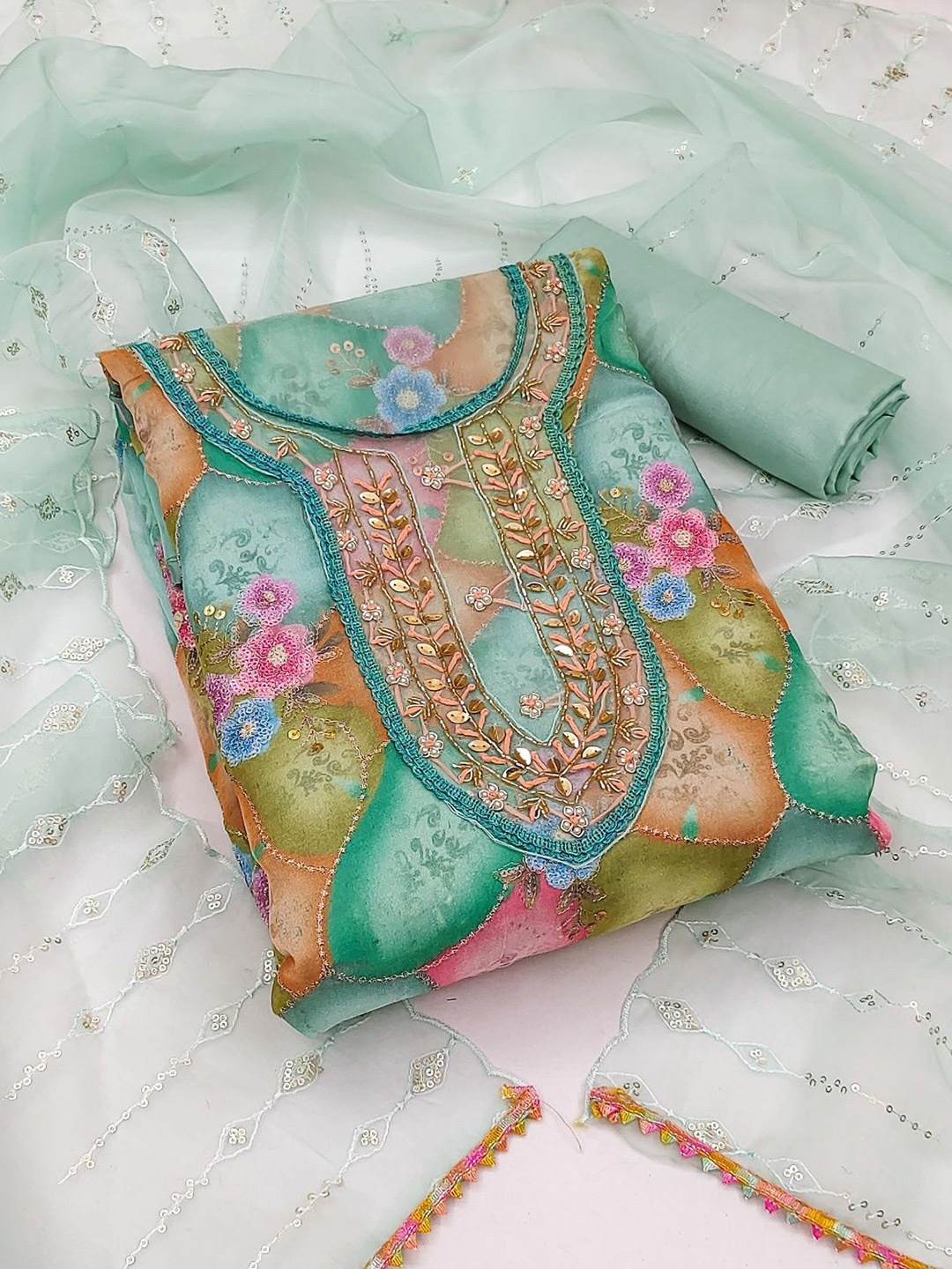 NEGRONI Floral Printed Beads and Stones Organza Unstitched Dress Material, Blue
NEGRONI Floral Printed Beads and Stones Organza Unstitched Dress Material, Blue