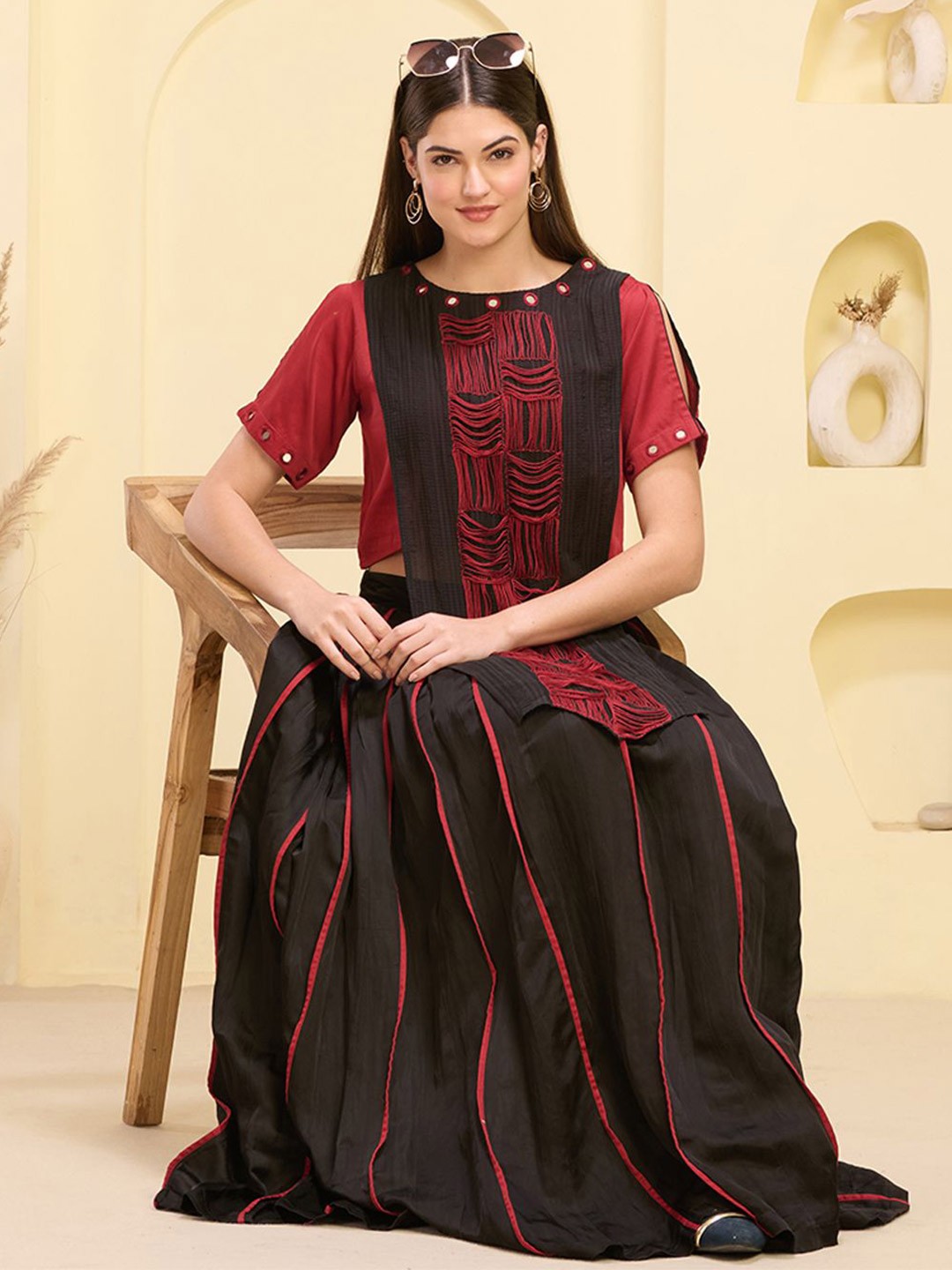 First Resort by Ramola Bachchan Women Self Design Mirror Work Cotton Longline Top, Black
First Resort by Ramola Bachchan Women Self Design Mirror Work Cotton Longline Top, Black