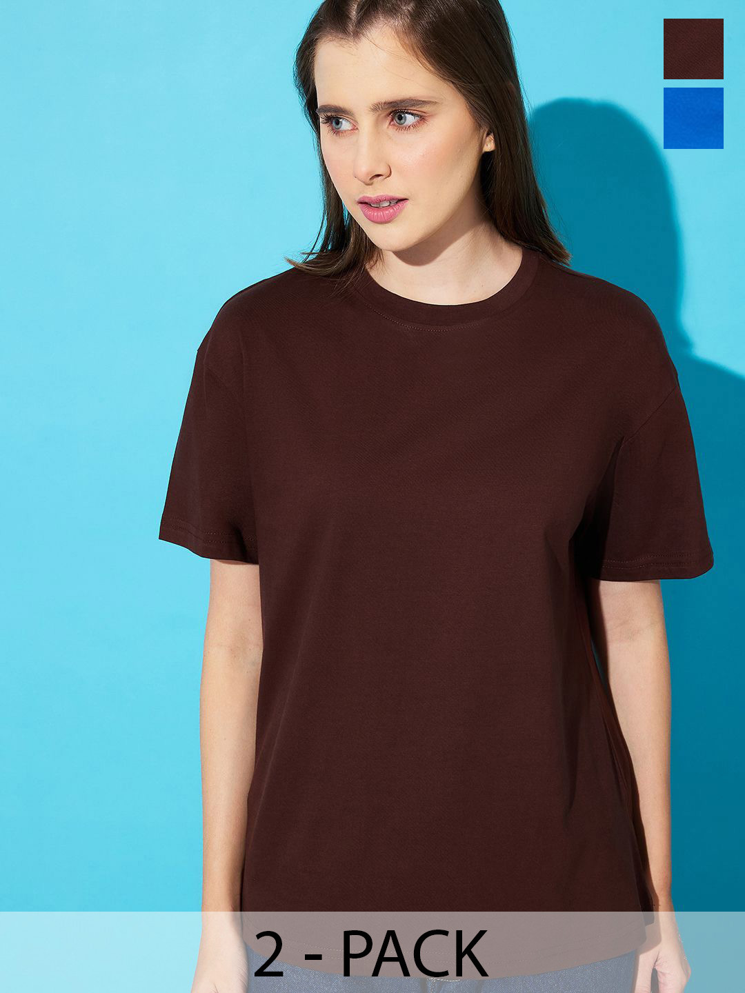 The Roadster Lifestyle Co. Women Pack Of 2 Solid Round Neck Cotton Relaxed Fit T-shirts, Coffee brown
The Roadster Lifestyle Co. Women Pack Of 2 Solid Round Neck Cotton Relaxed Fit T-shirts, Coffee brown
