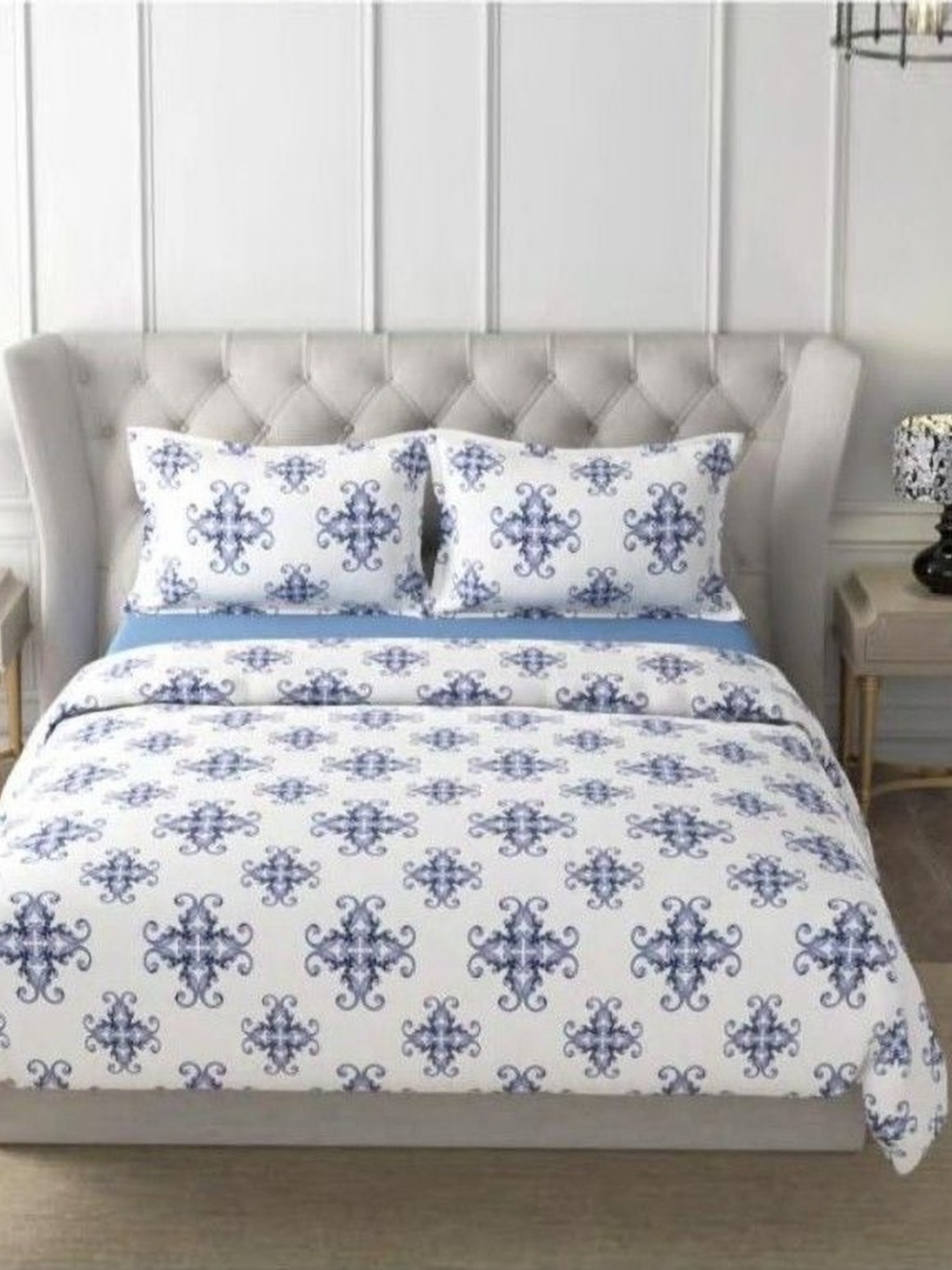 HOME PLUS STUDIOS Raymond Rich Dream Blue Floral Cotton 160 TC Bedsheet Set-2.74 m x 2.74m
HOME PLUS STUDIOS Raymond Rich Dream Blue Floral Cotton 160 TC Bedsheet Set-2.74 m x 2.74m