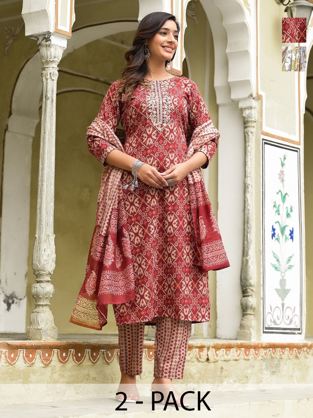 KALINI Madhubala Selection of 2 Ethnic Motifs Printed Kurta With Trousers And Dupatta, Red
KALINI Madhubala Selection of 2 Ethnic Motifs Printed Kurta With Trousers And Dupatta, Red
