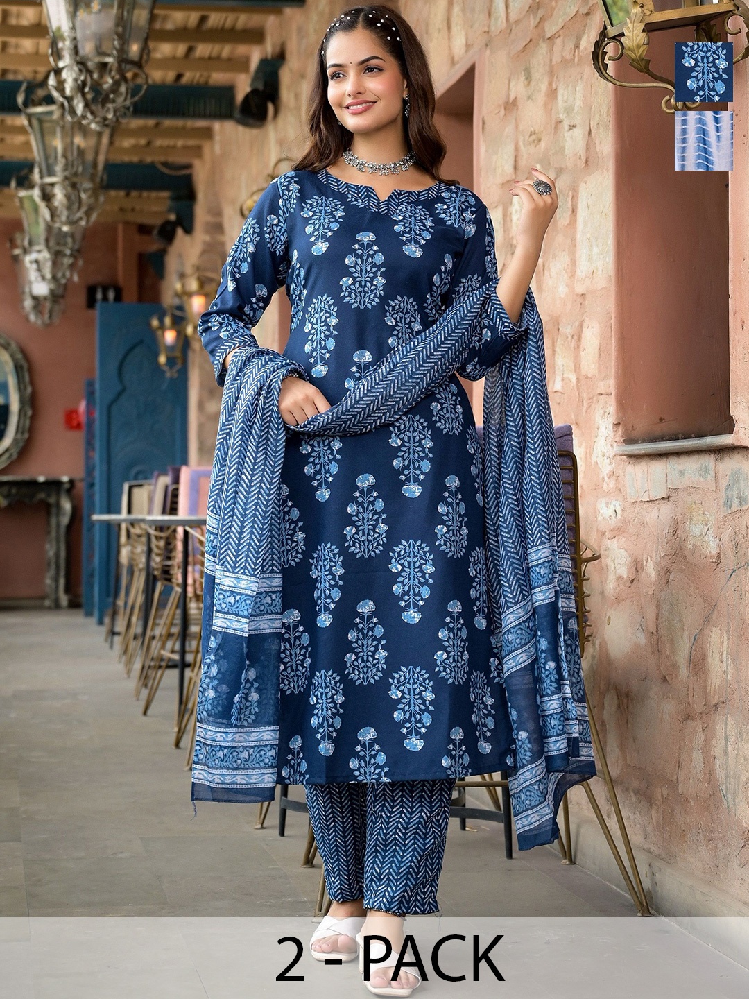 KALINI Selection Of 2 Floral Printed V-Neck Straight Kurtas With Trousers And Dupattas, White
KALINI Selection Of 2 Floral Printed V-Neck Straight Kurtas With Trousers And Dupattas, White