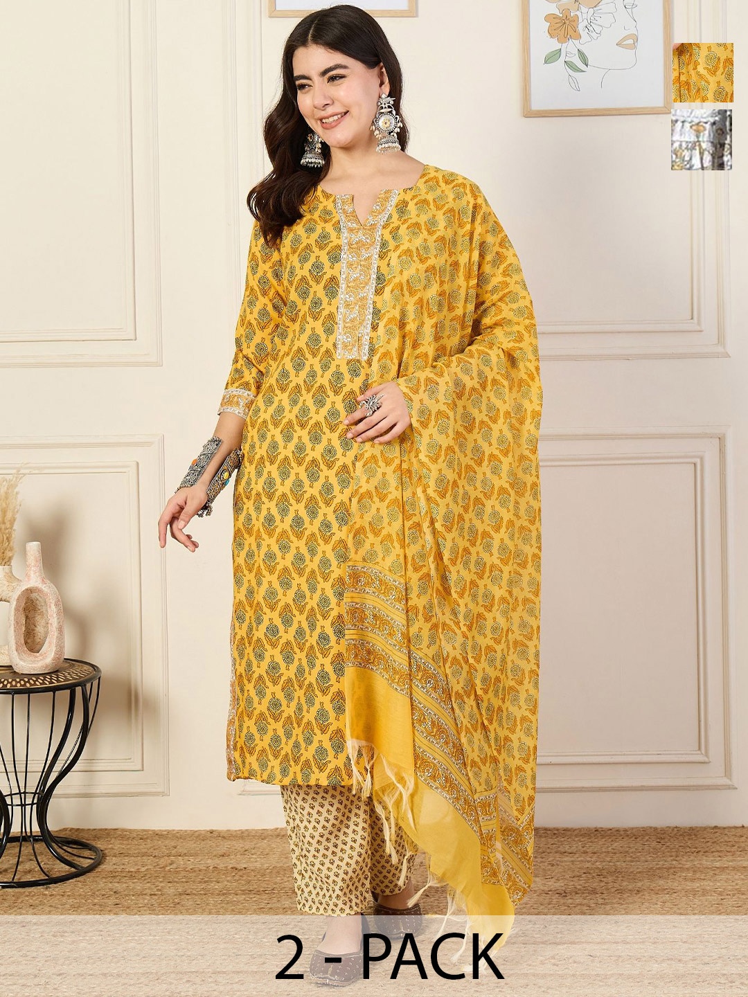 KALINI Selection of 2 Floral Printed Anarkali Kurta With Trousers And Dupatta, White
KALINI Selection of 2 Floral Printed Anarkali Kurta With Trousers And Dupatta, White
