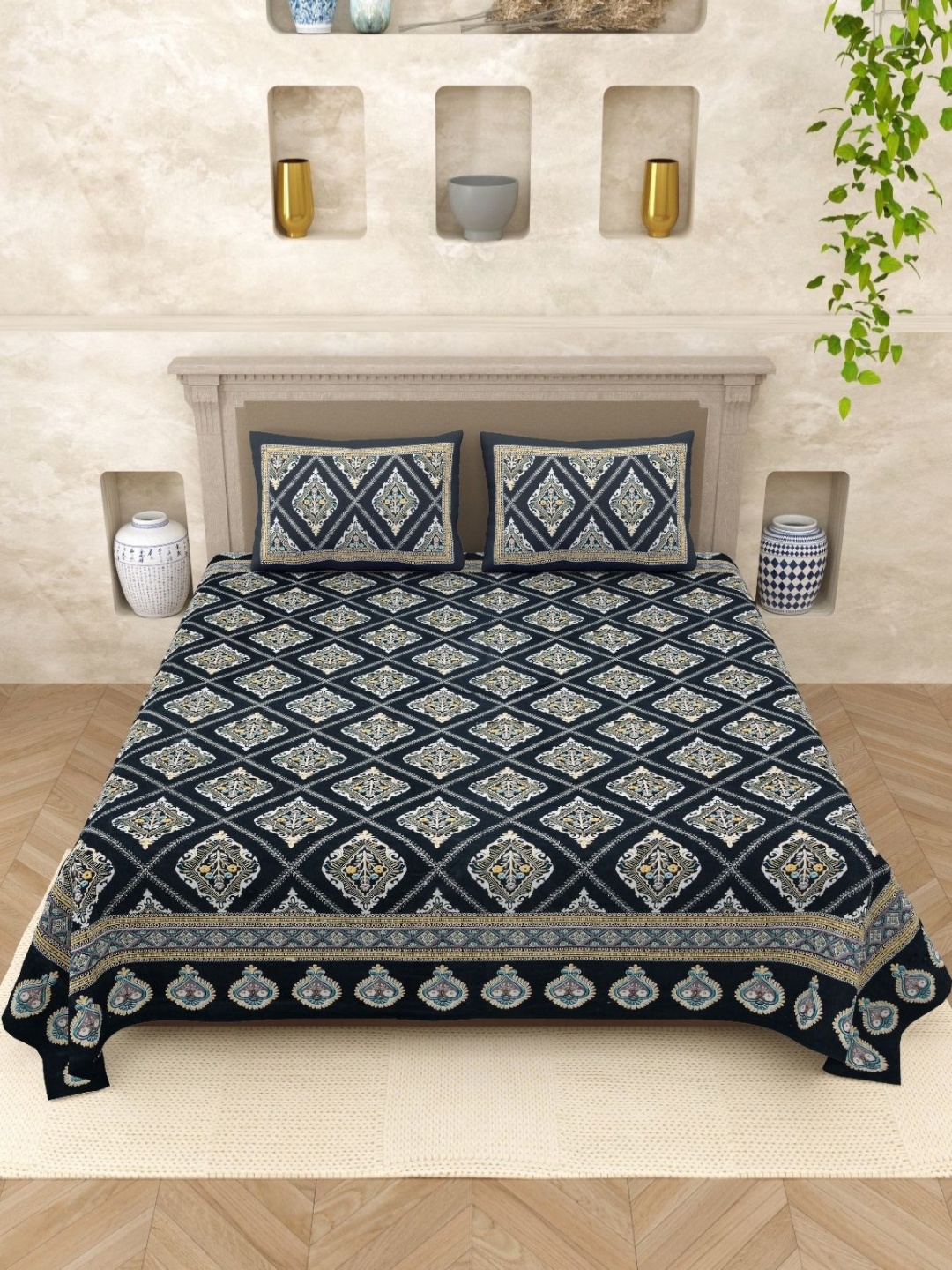 JAIPUR PRIME Black Floral Printed Pure Cotton 200 TC Queen Bedsheet Set 2.74 m x 2.28 m
JAIPUR PRIME Black Floral Printed Pure Cotton 200 TC Queen Bedsheet Set 2.74 m x 2.28 m