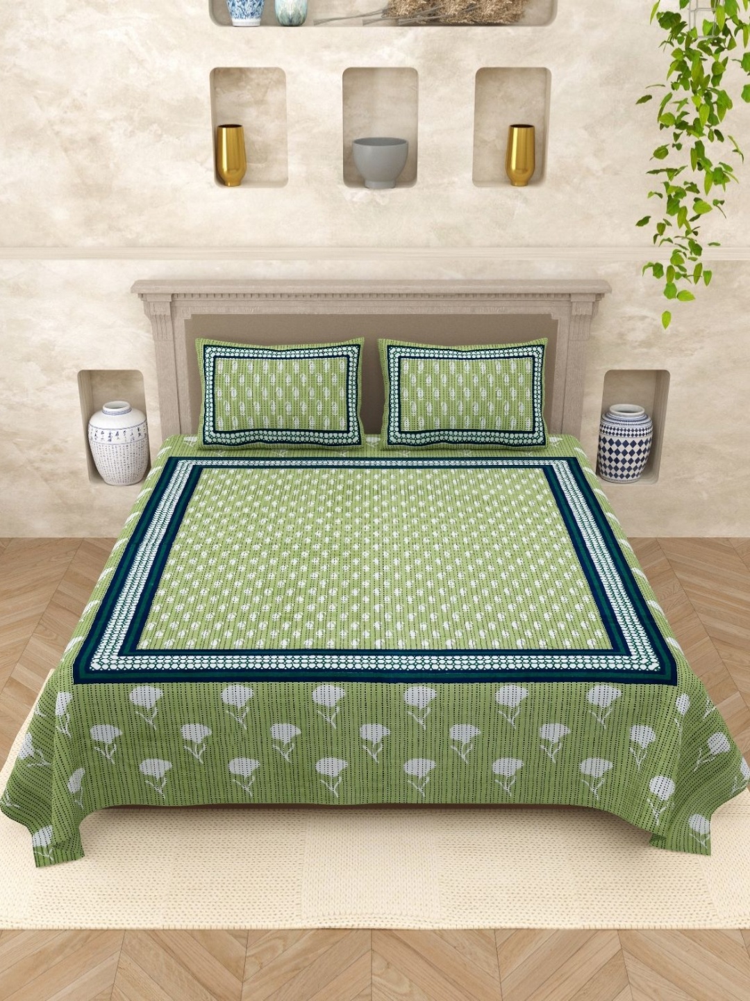 JAIPUR PRIME Green Floral Printed Pure Cotton 200 TC Queen Bedsheet Set 2.74 m x 2.28 m
JAIPUR PRIME Green Floral Printed Pure Cotton 200 TC Queen Bedsheet Set 2.74 m x 2.28 m