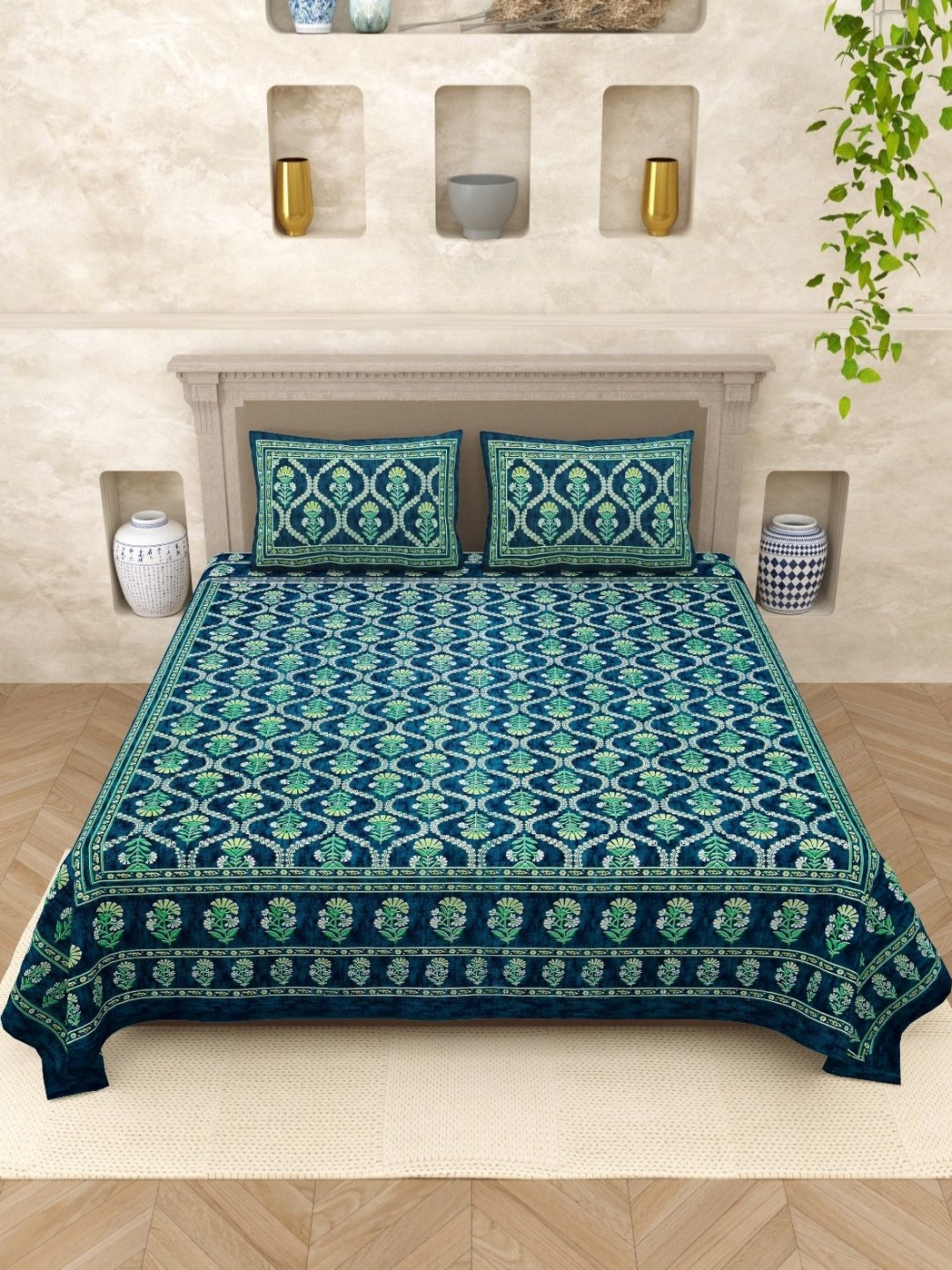 JAIPUR PRIME Teal Floral Printed Pure Cotton 200 TC Queen Bedsheet Set 2.74 m x 2.28 m, Green
JAIPUR PRIME Teal Floral Printed Pure Cotton 200 TC Queen Bedsheet Set 2.74 m x 2.28 m, Green