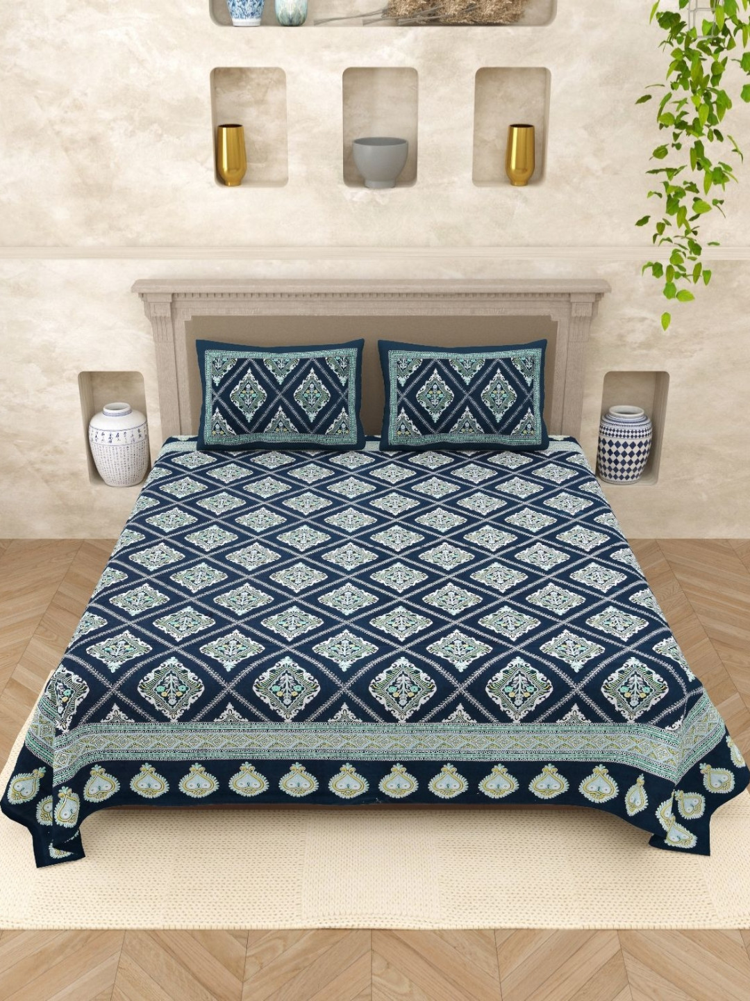 JAIPUR PRIME Navy Blue Floral Printed Pure Cotton 200 TC Queen Bedsheet Set 2.74 x 2.28 m
JAIPUR PRIME Navy Blue Floral Printed Pure Cotton 200 TC Queen Bedsheet Set 2.74 x 2.28 m