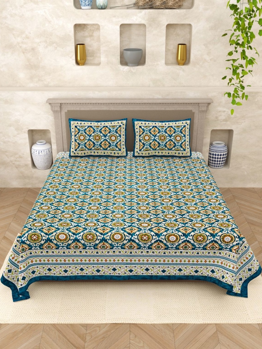 JAIPUR PRIME Teal Floral Printed Pure Cotton 200 TC Queen Bedsheet Set 2.74 m x 2.28 m
JAIPUR PRIME Teal Floral Printed Pure Cotton 200 TC Queen Bedsheet Set 2.74 m x 2.28 m