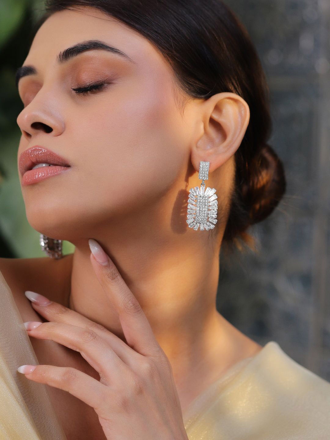 Rubans Rhodium Plated Cubic Zirconia Stone Studded Square Shaped Drop Earrings, Silver
Rubans Rhodium Plated Cubic Zirconia Stone Studded Square Shaped Drop Earrings, Silver